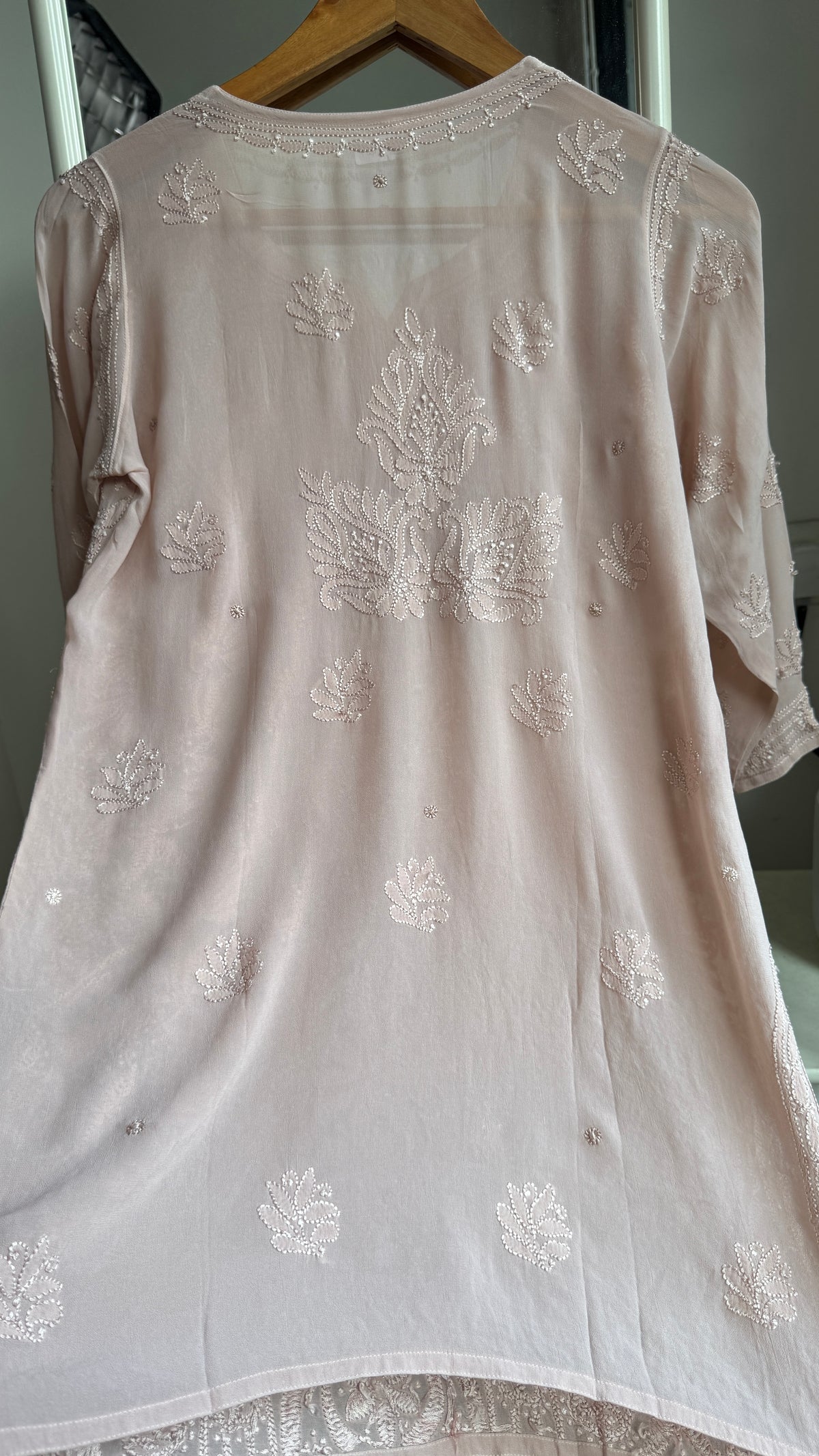 Chikankari Viscose Georgette short Top in Nude pink