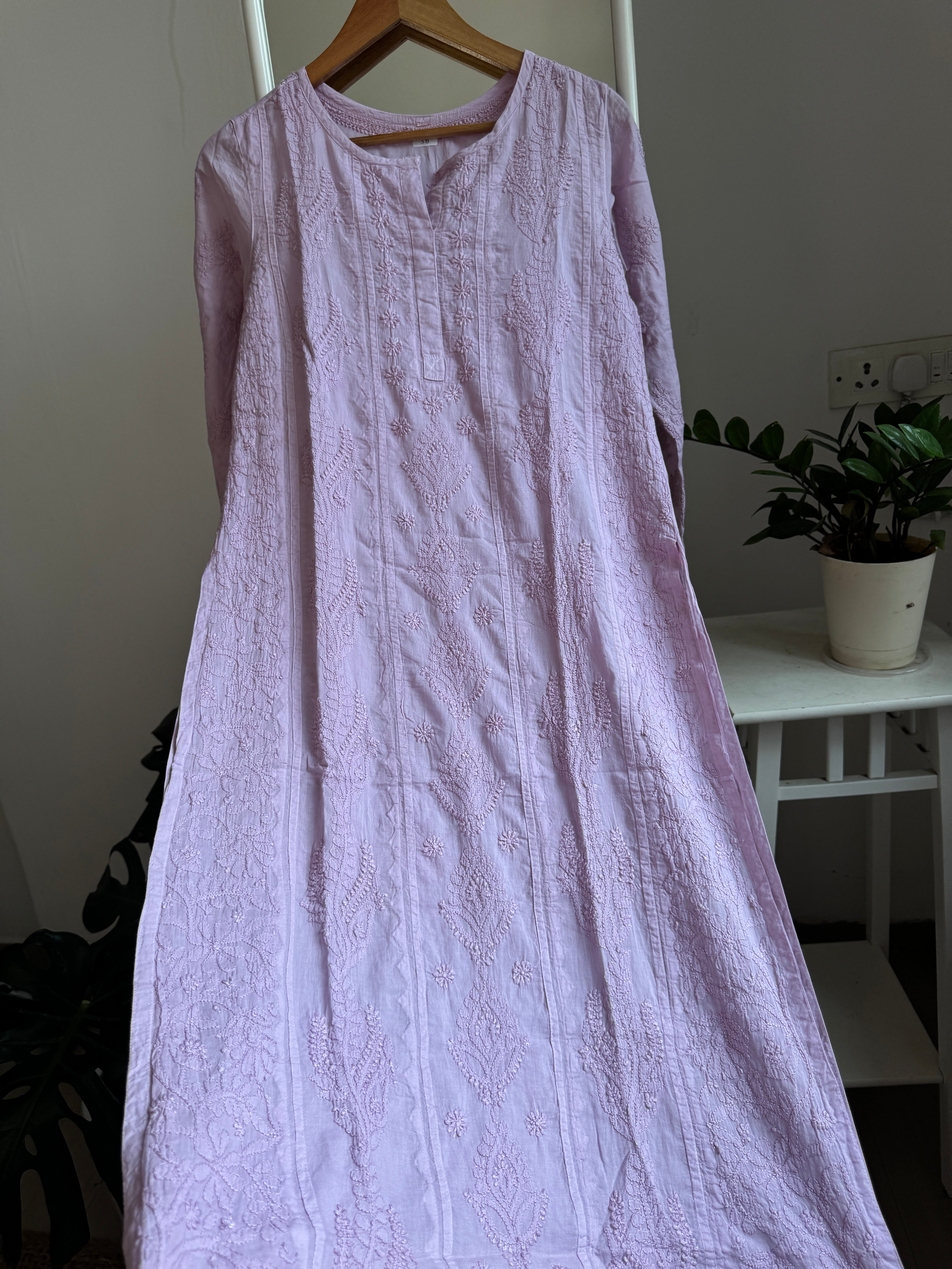Mul Cotton Mauve Chikankari Kurti - Bela Collection