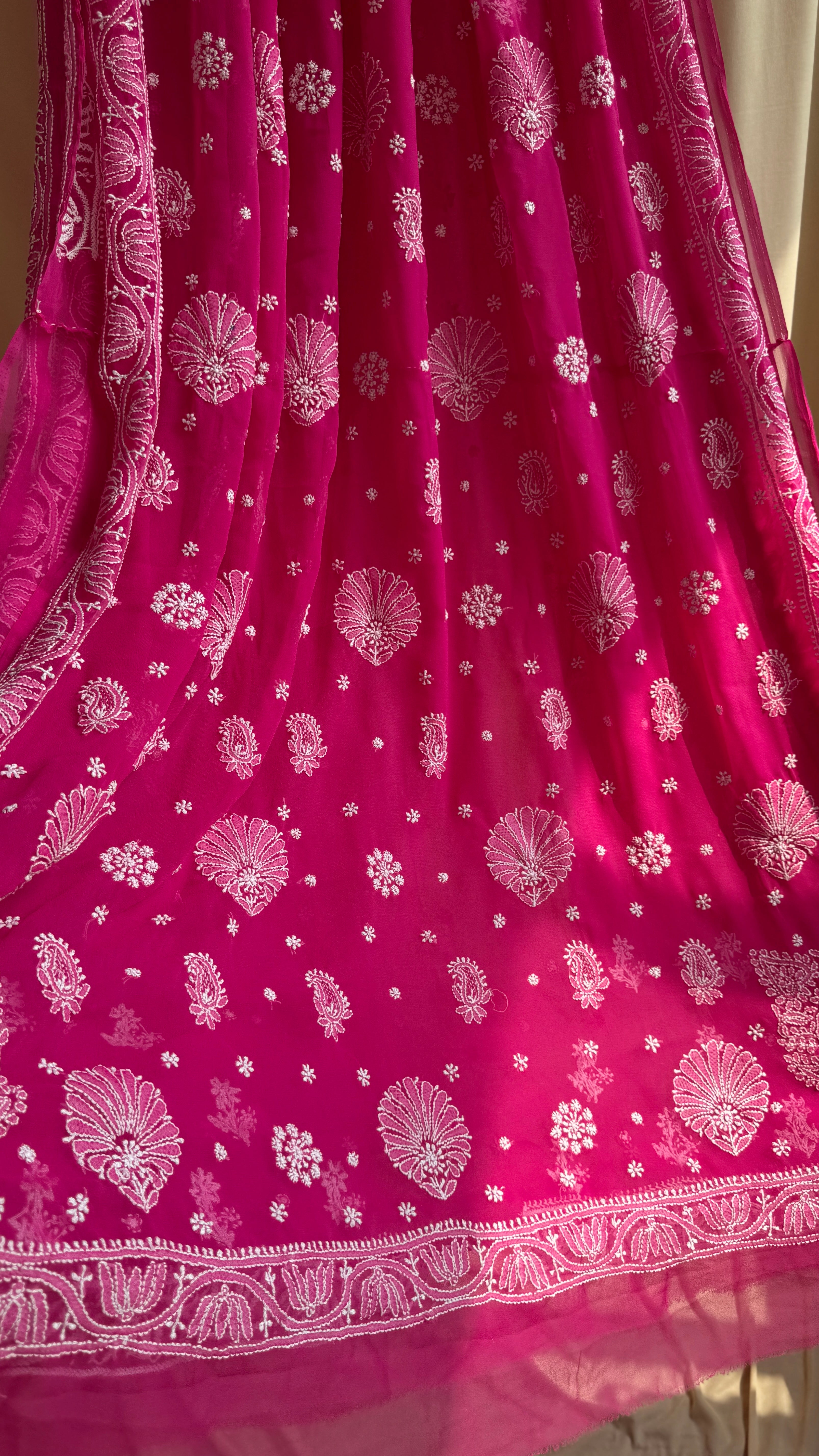 Georgette Chikankari saree in Hot Pink