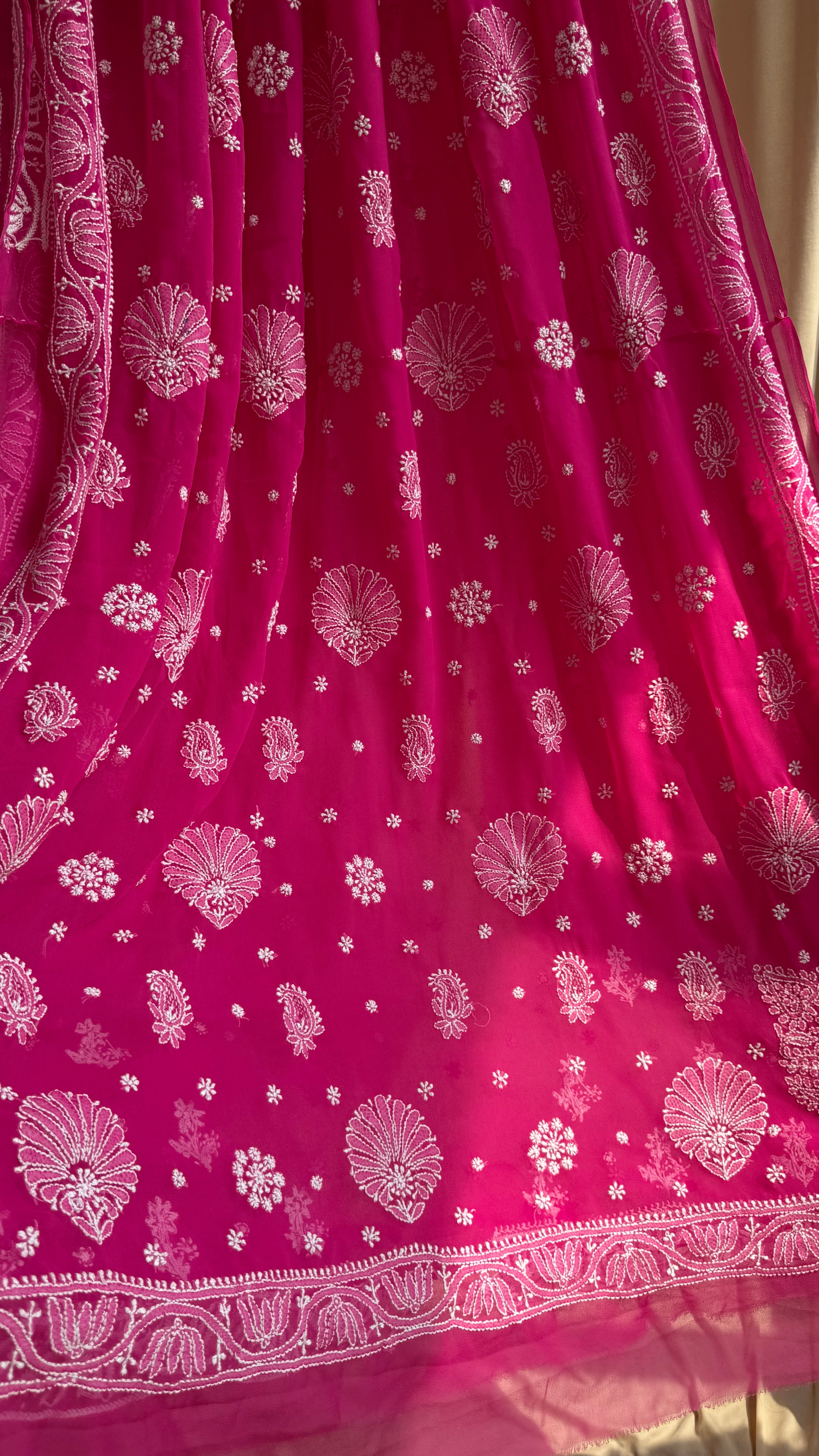 Georgette Chikankari saree in Hot Pink
