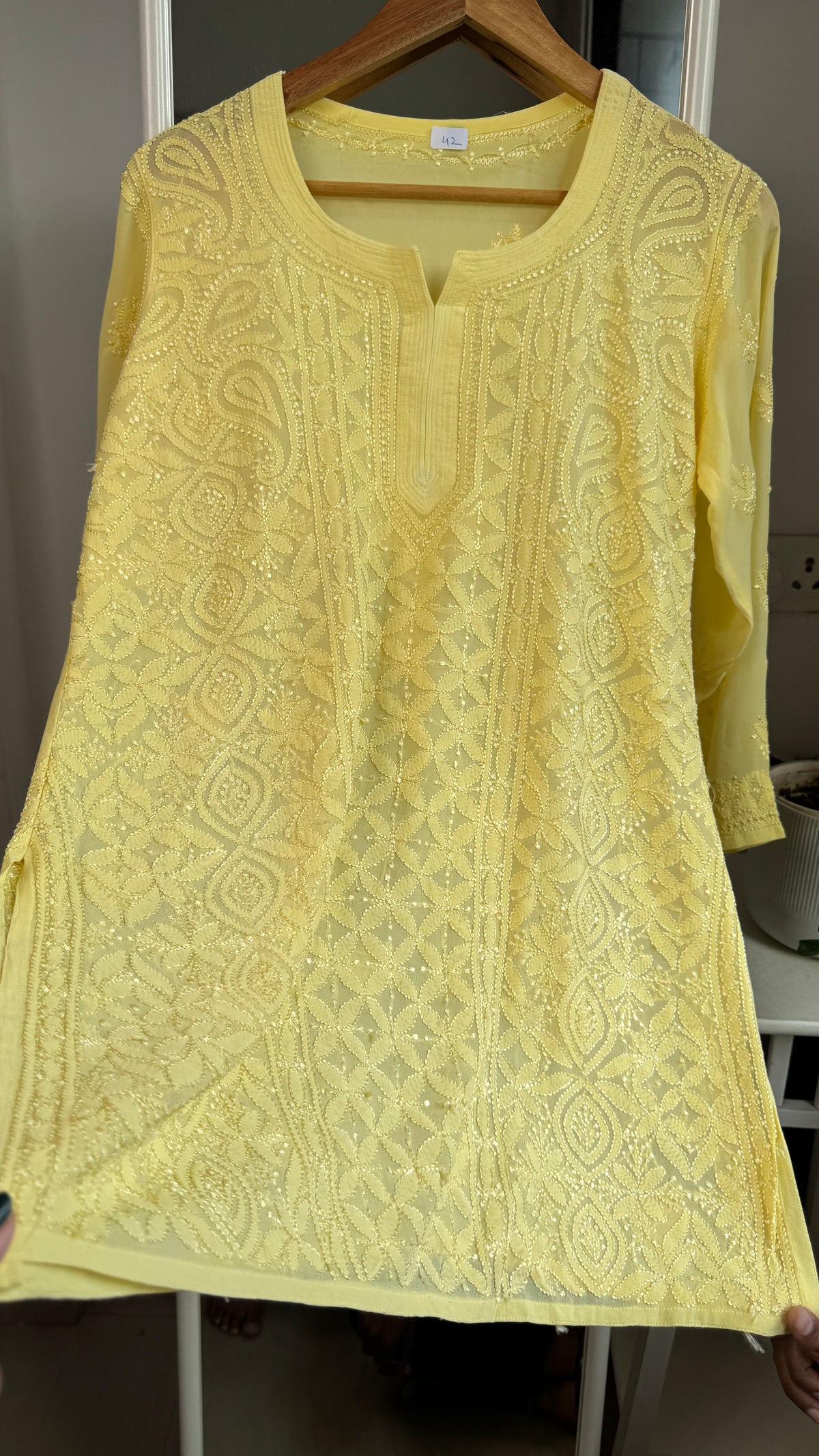 Chikankari Viscose Georgette short Top in Yellow