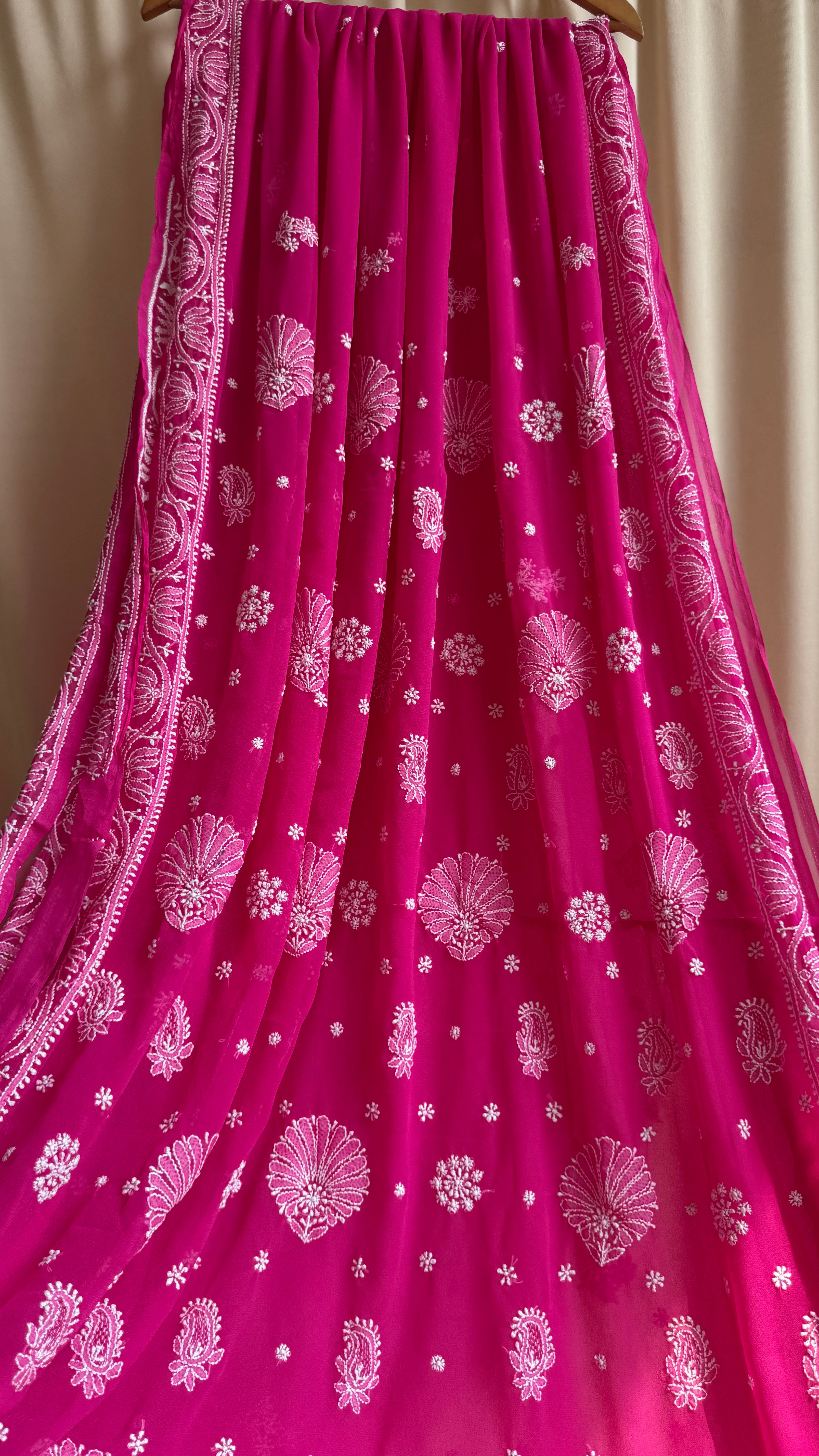 Georgette Chikankari saree in Hot Pink