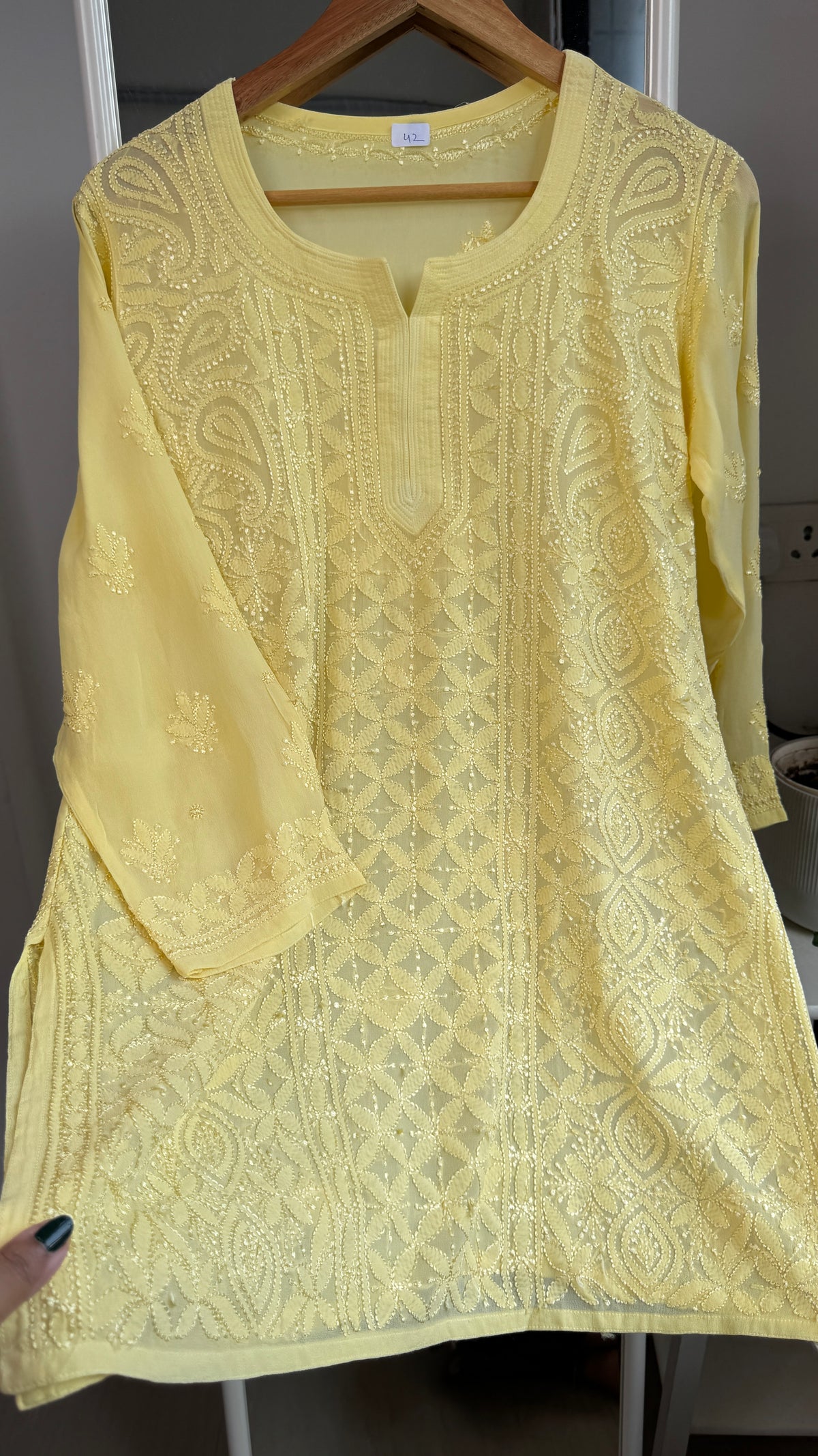 Chikankari Viscose Georgette short Top in Yellow
