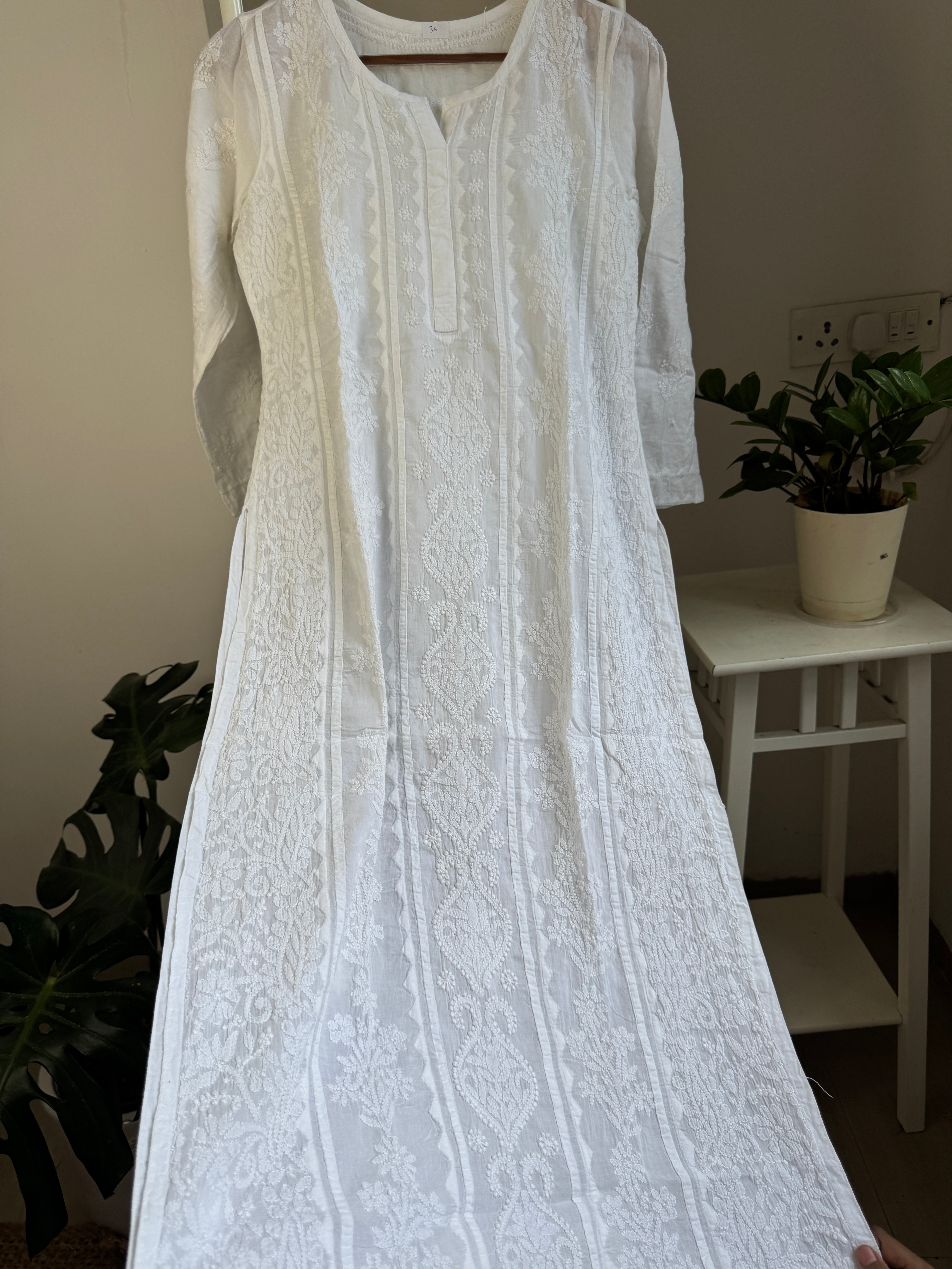 Mul Cotton White Chikankari Kurti - Bela Collection ARIAA CHIKANKARI 