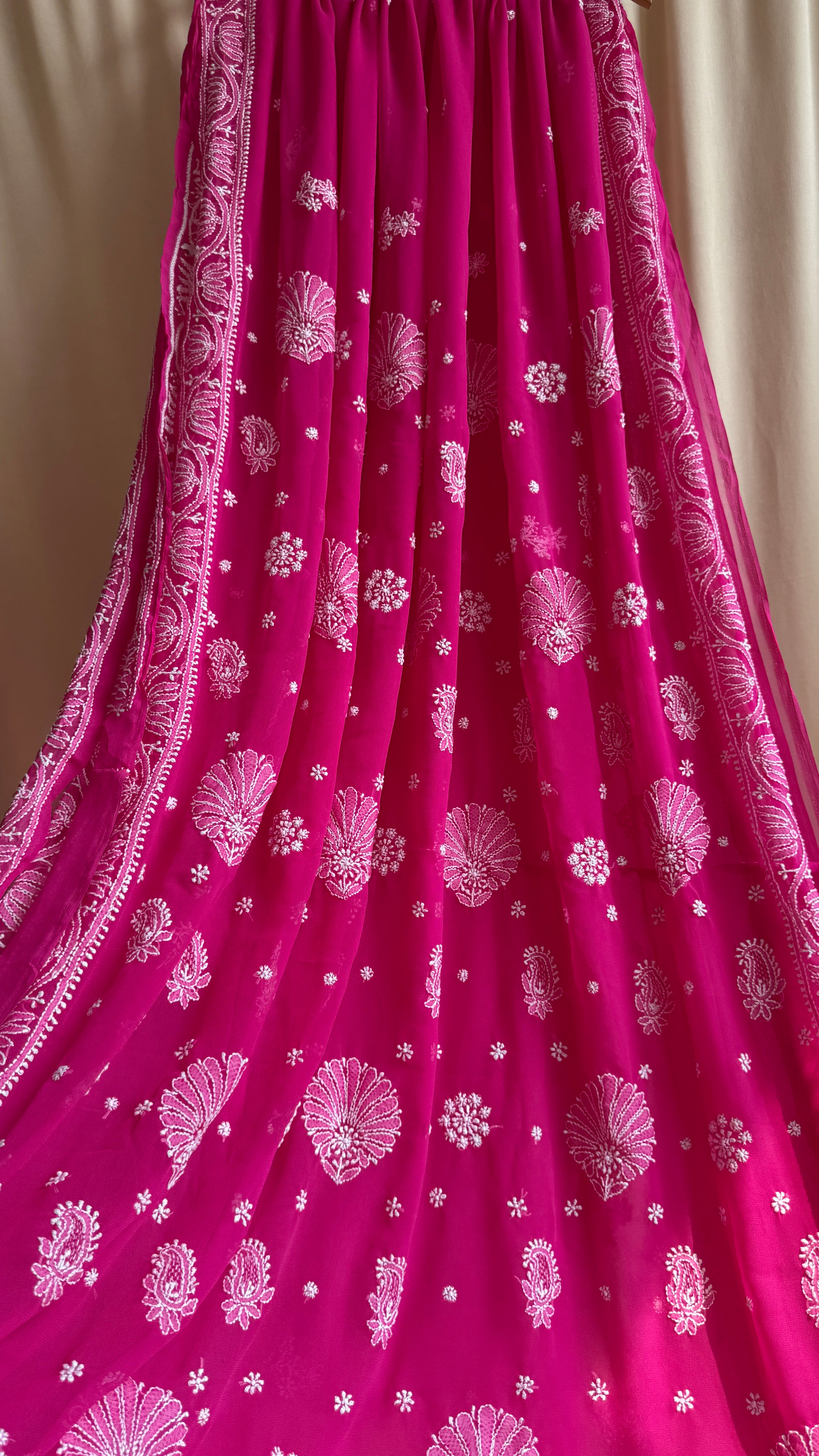 Georgette Chikankari saree in Hot Pink