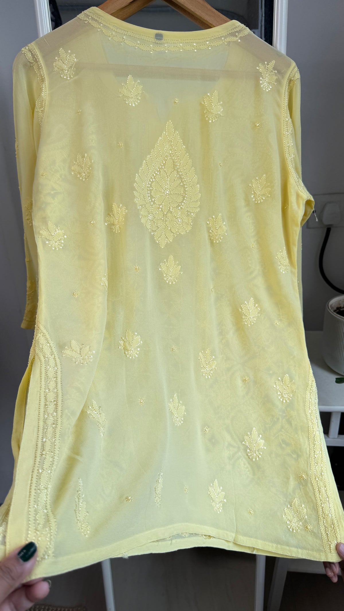 Chikankari Viscose Georgette short Top in Yellow