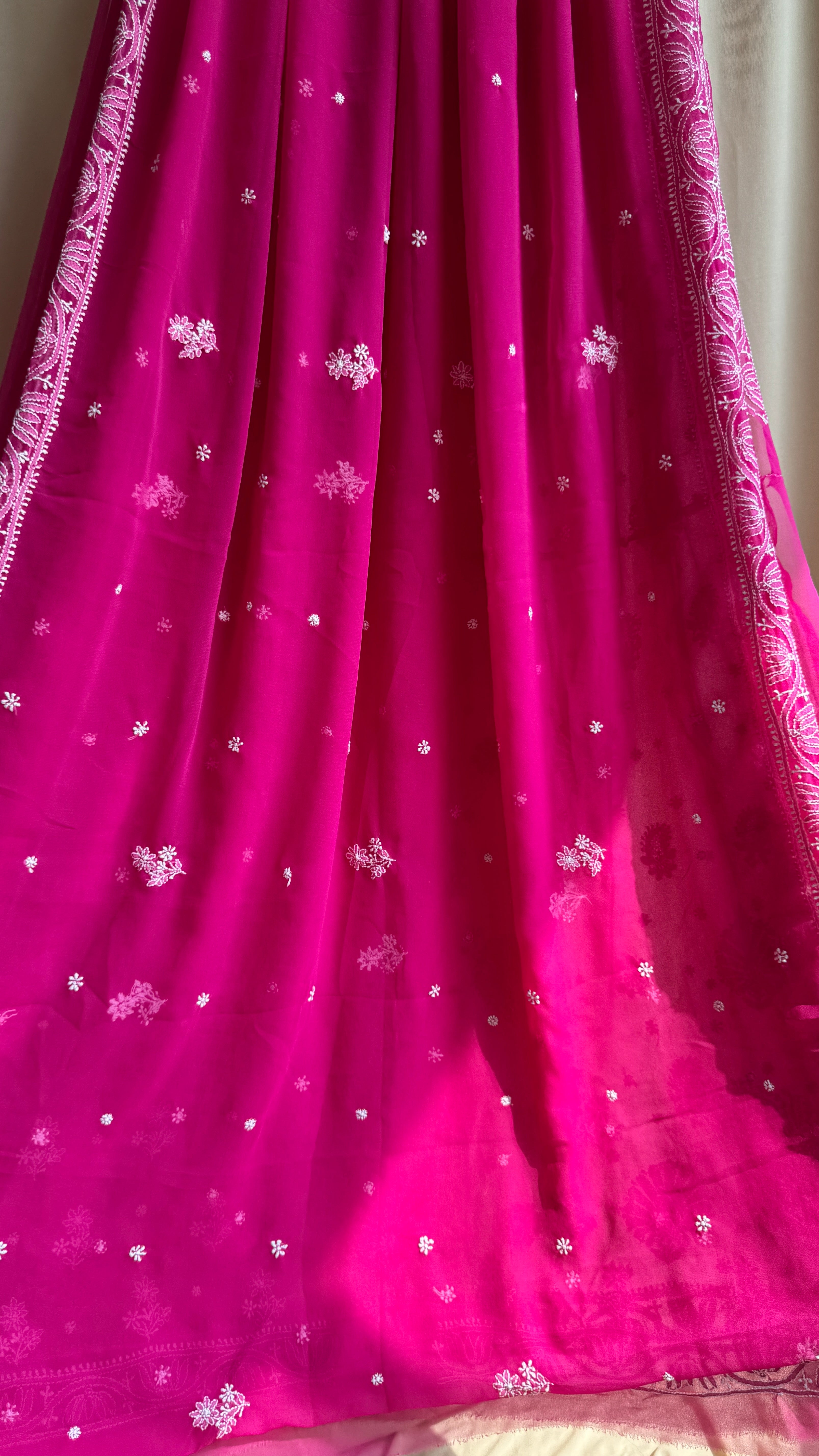Georgette Chikankari saree in Hot Pink