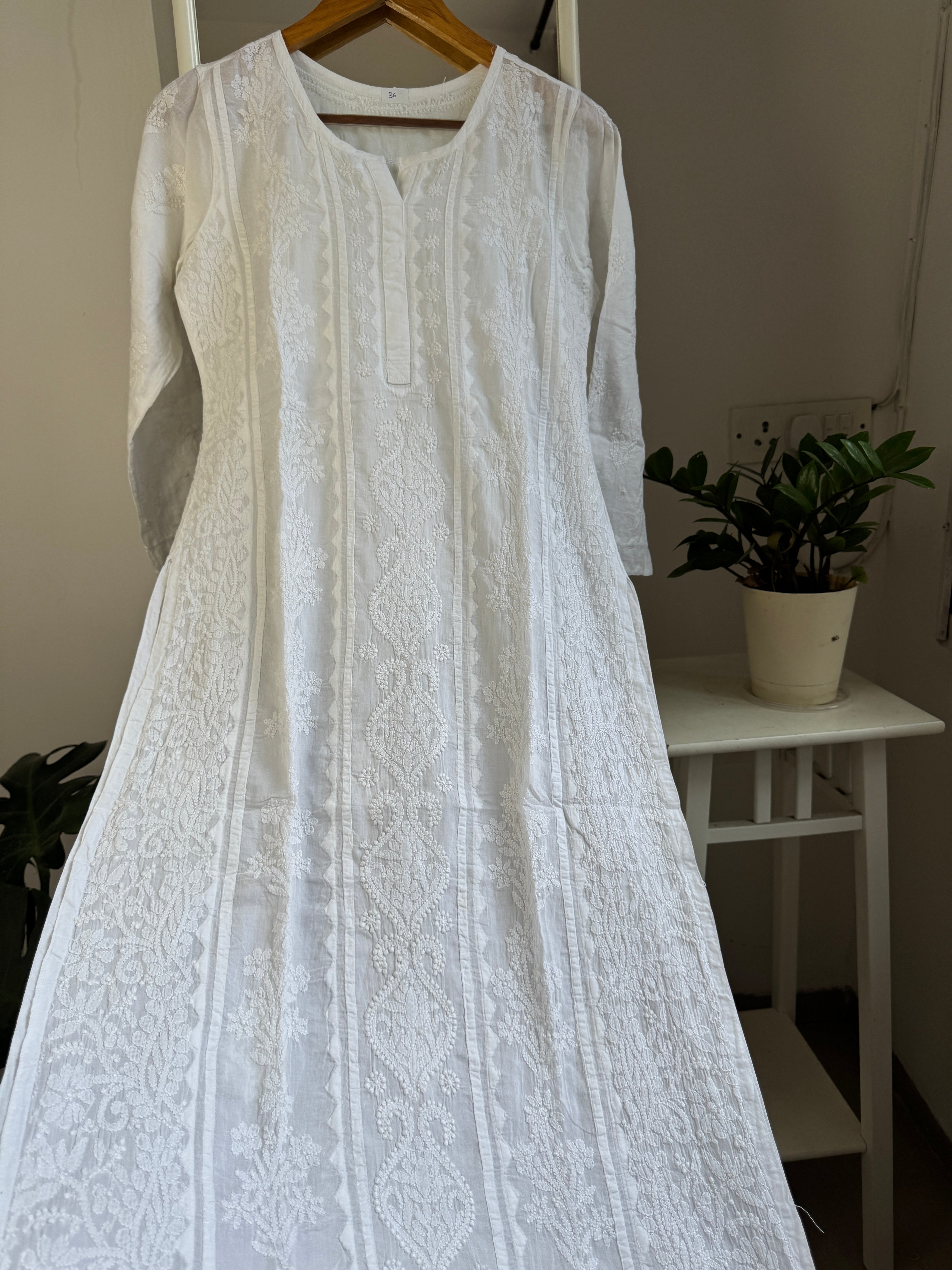 Mul Cotton White Chikankari Kurti - Bela Collection ARIAA CHIKANKARI 