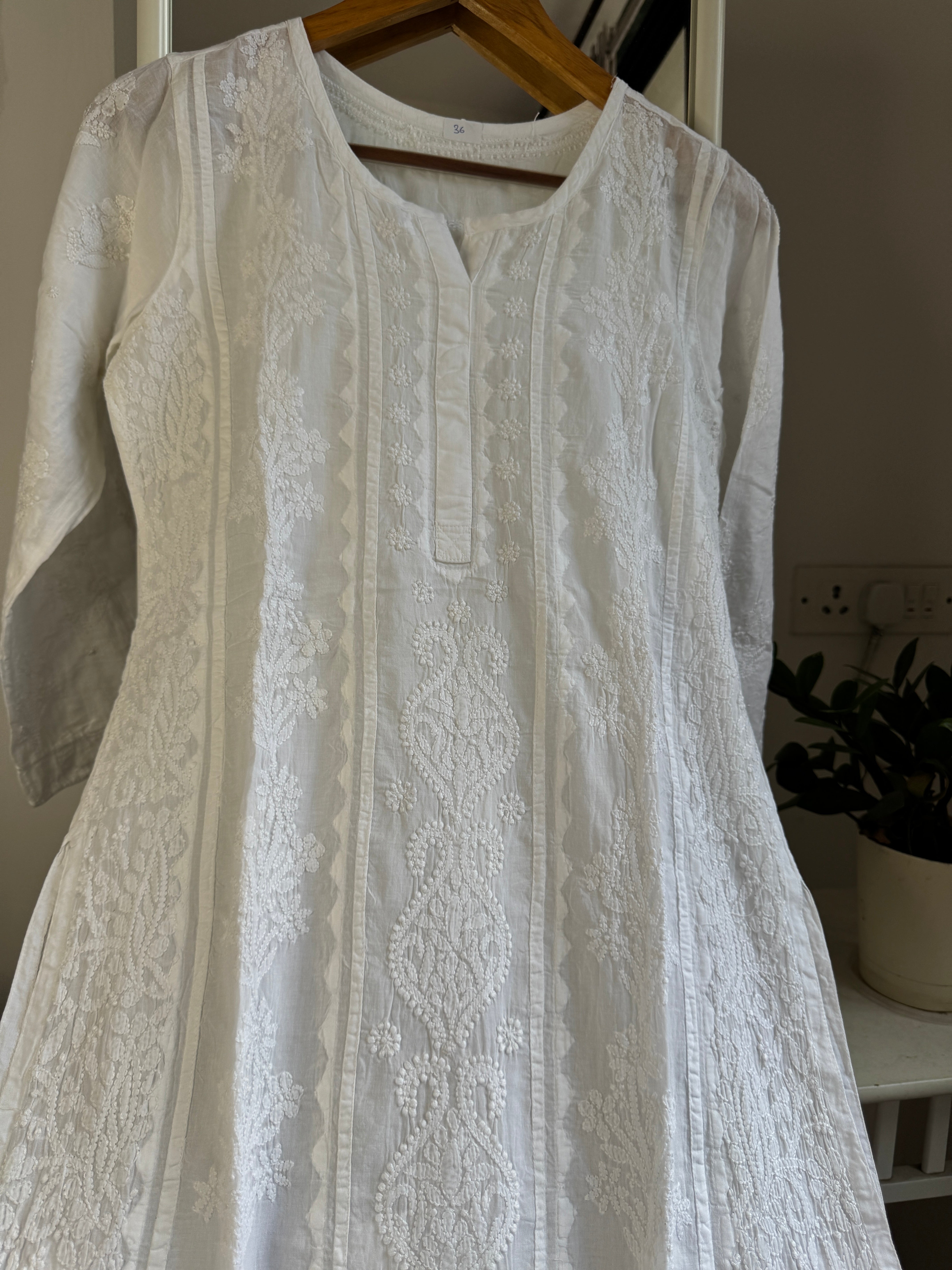 Mul Cotton White Chikankari Kurti - Bela Collection ARIAA CHIKANKARI 