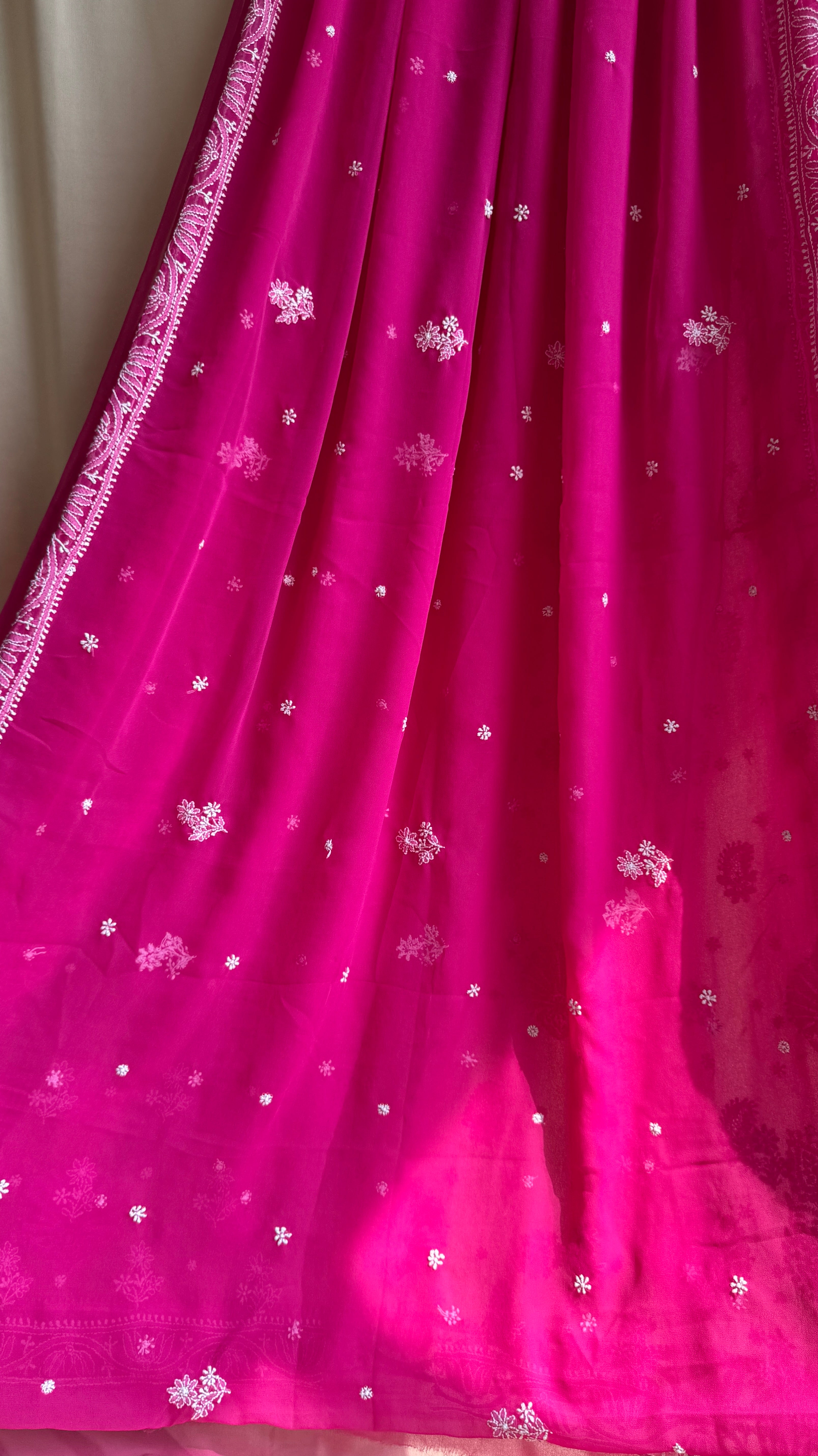 Georgette Chikankari saree in Hot Pink