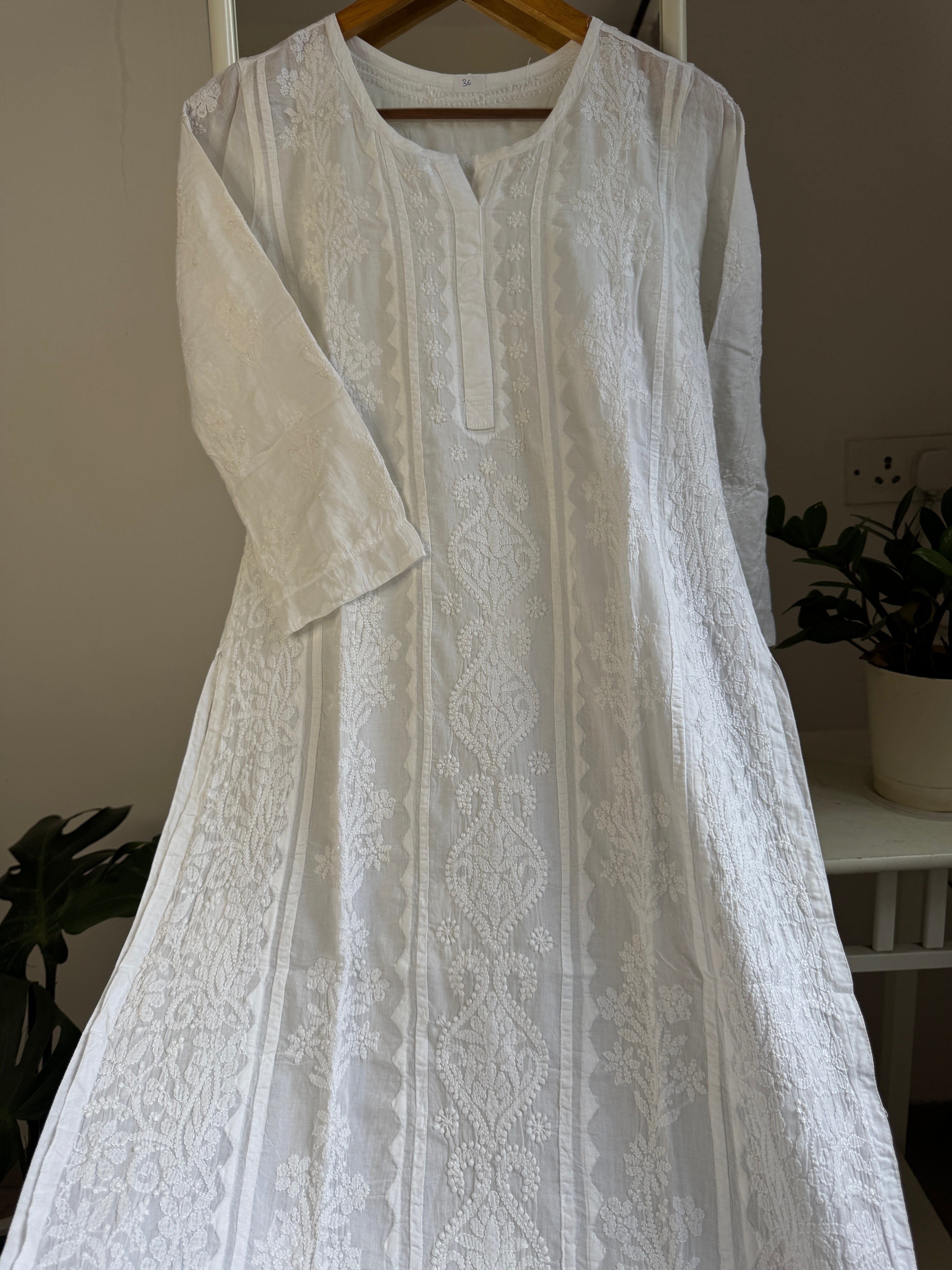 Mul Cotton White Chikankari Kurti - Bela Collection