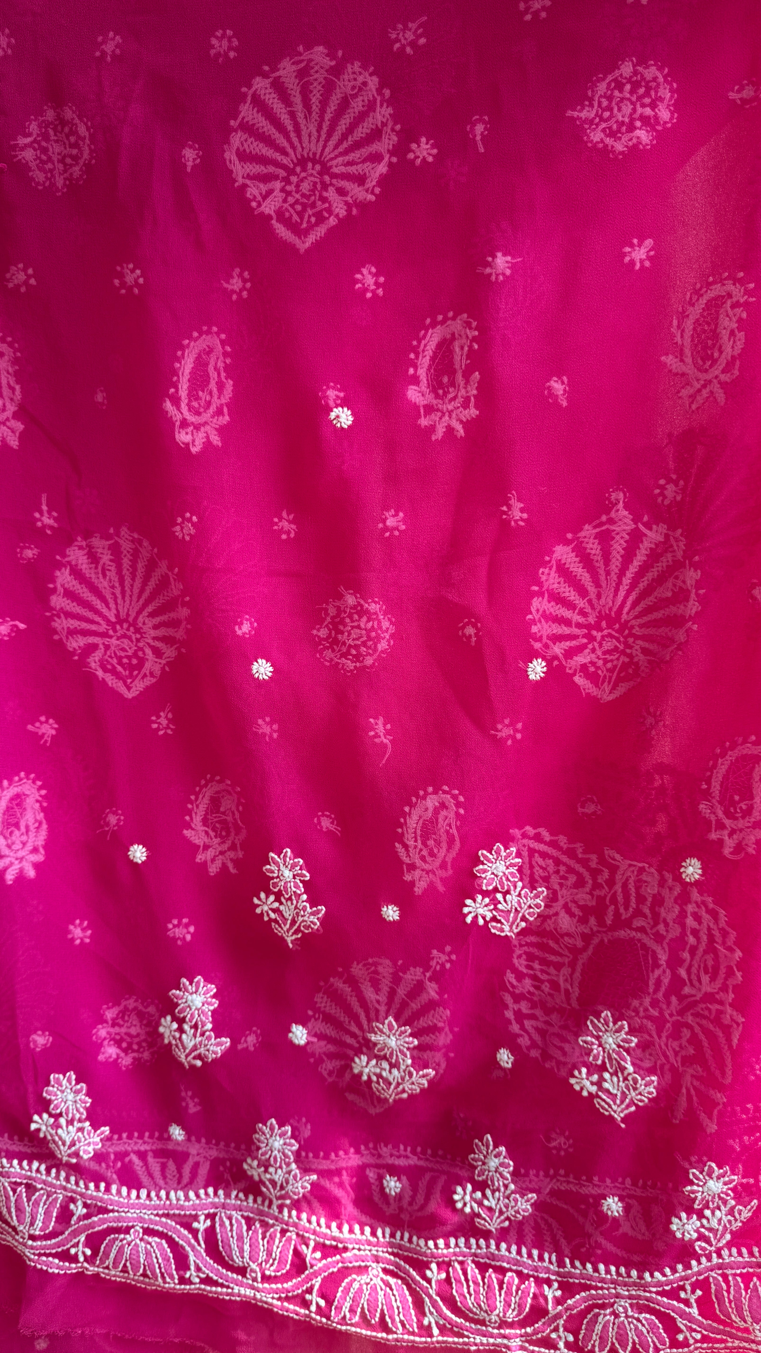 Georgette Chikankari saree in Hot Pink