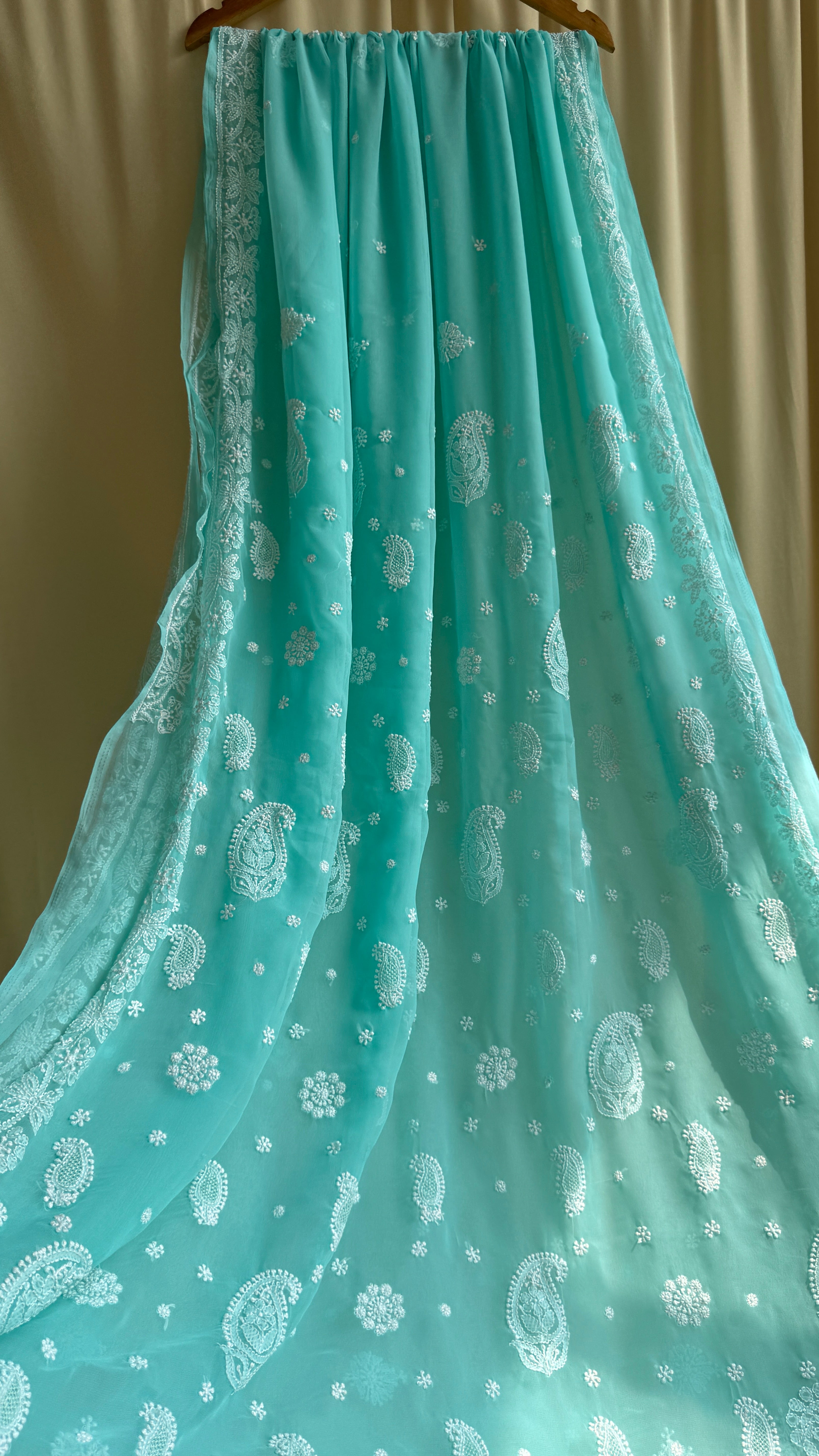 Georgette Chikankari saree in Green