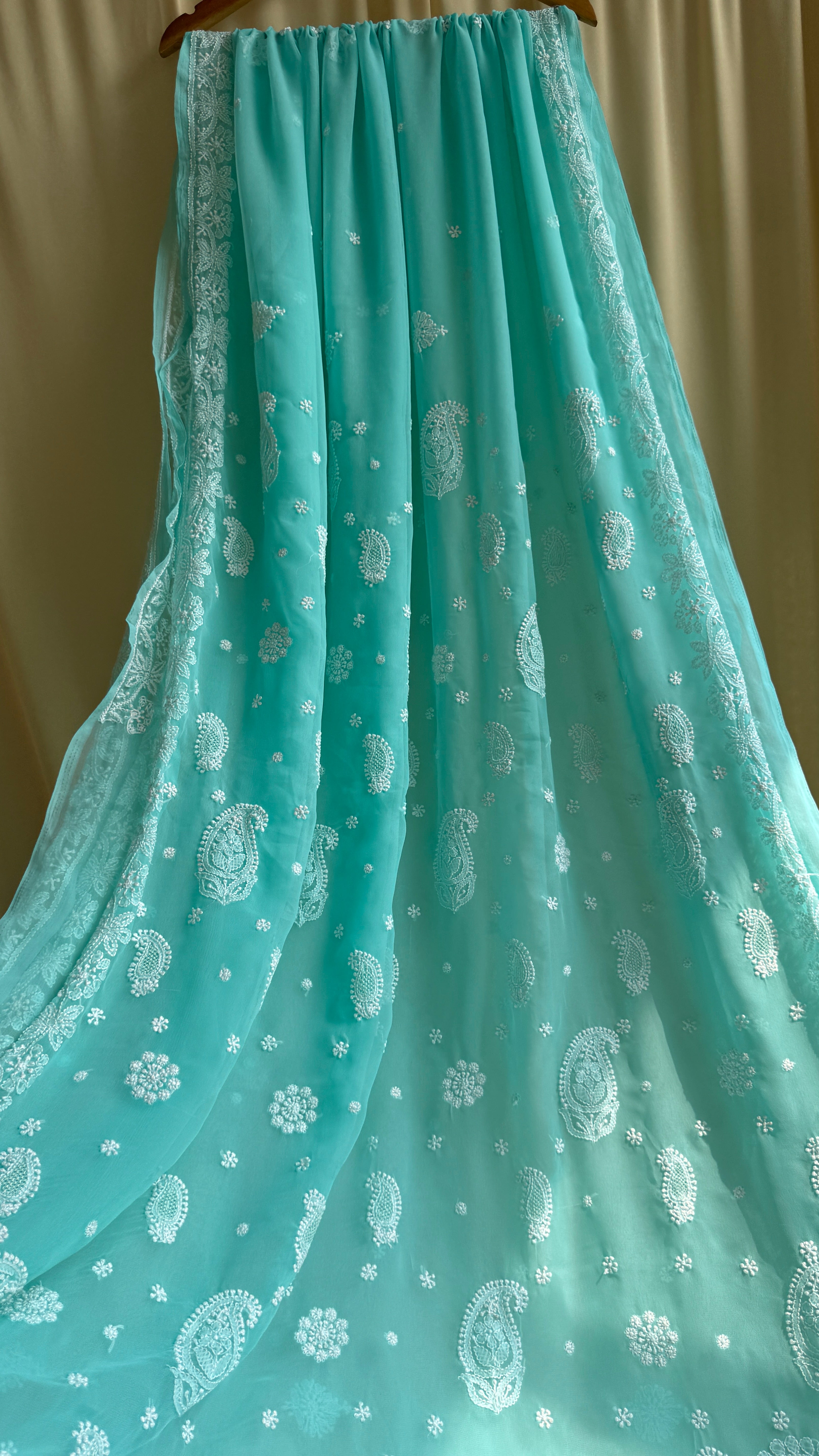 Georgette Chikankari saree in Green