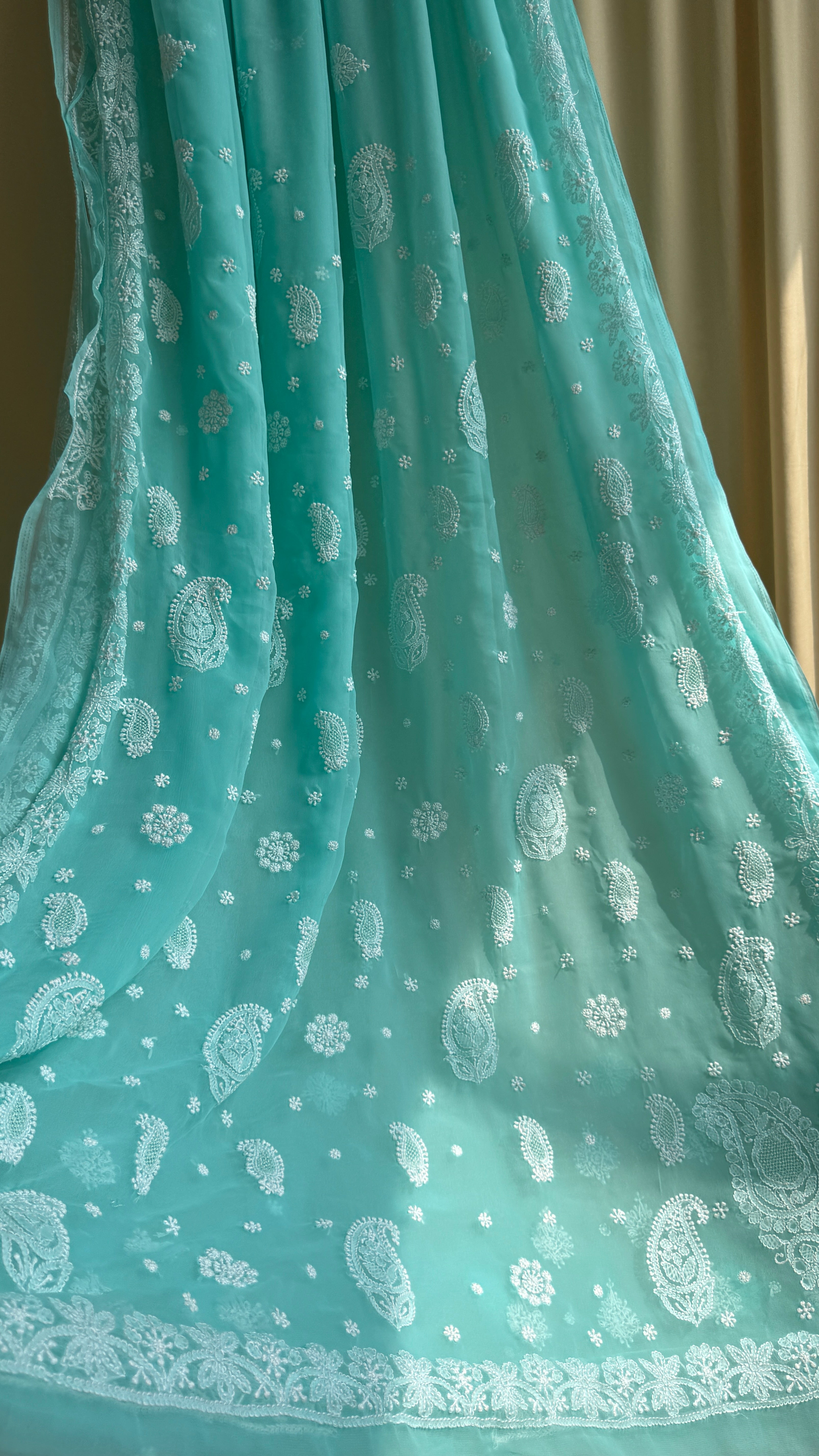 Georgette Chikankari saree in Green
