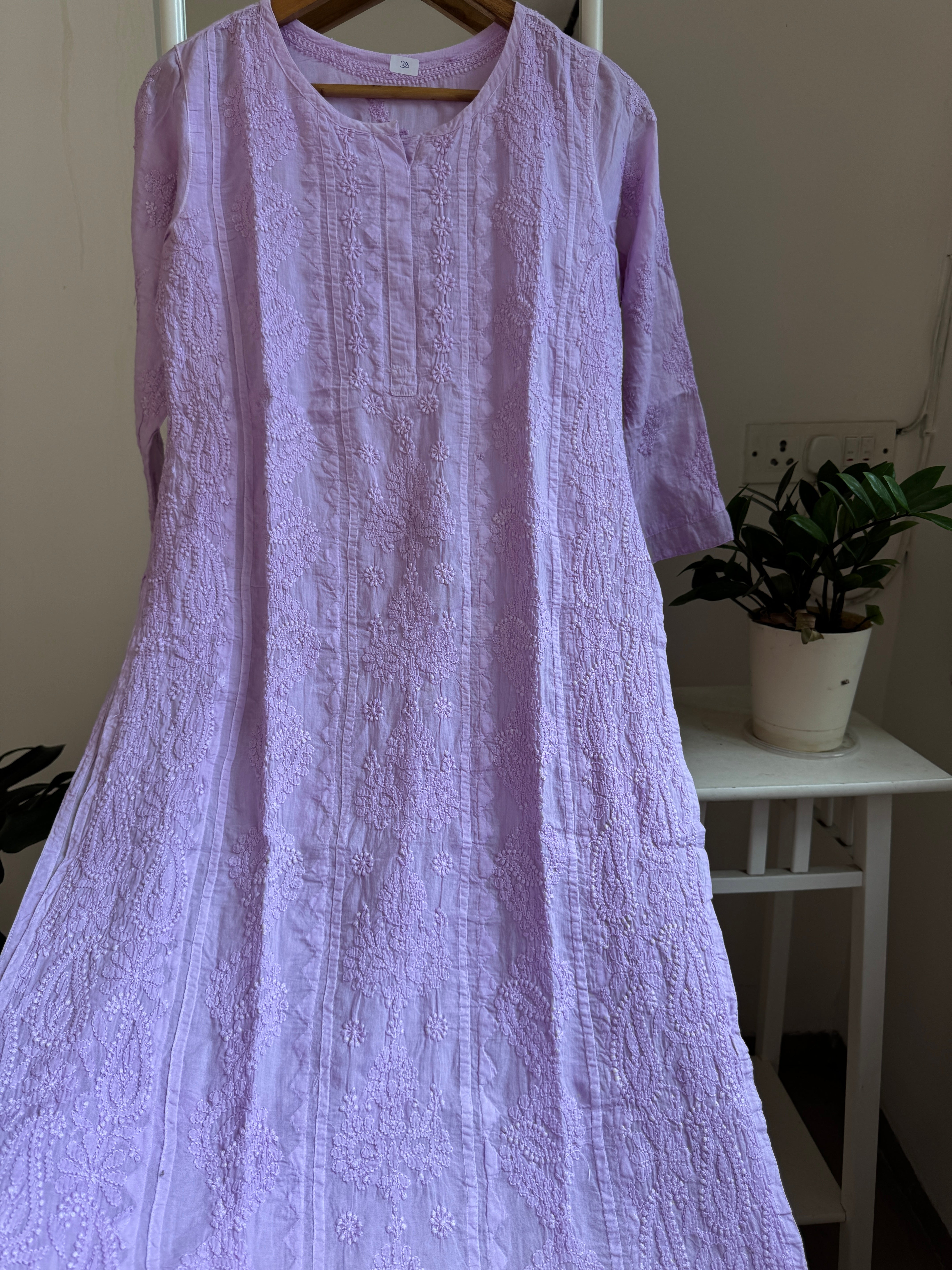 Mul Cotton Lilac Chikankari Kurti - Bela Collection