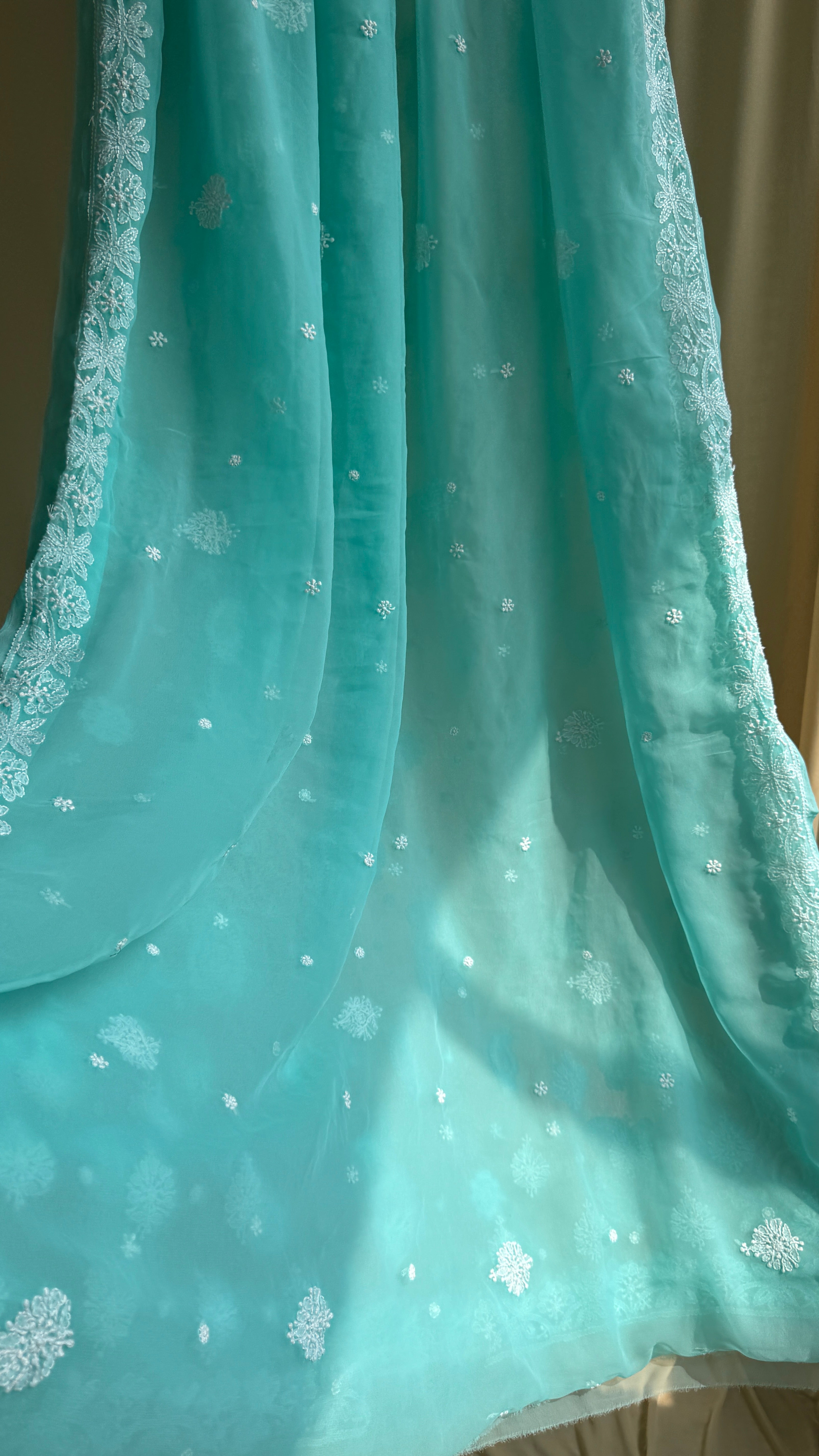 Georgette Chikankari saree in Green