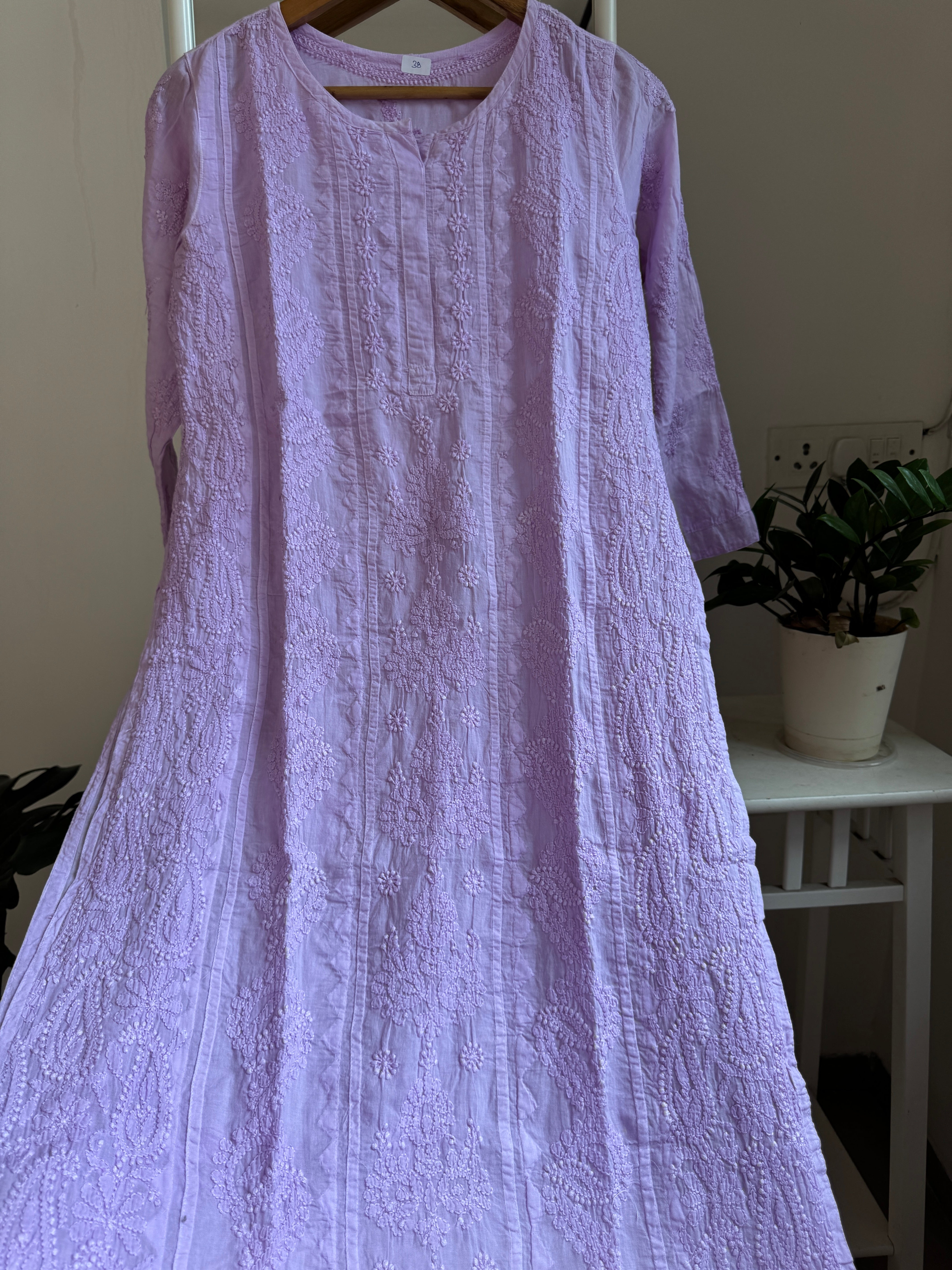 Mul Cotton Lilac Chikankari Kurti - Bela Collection