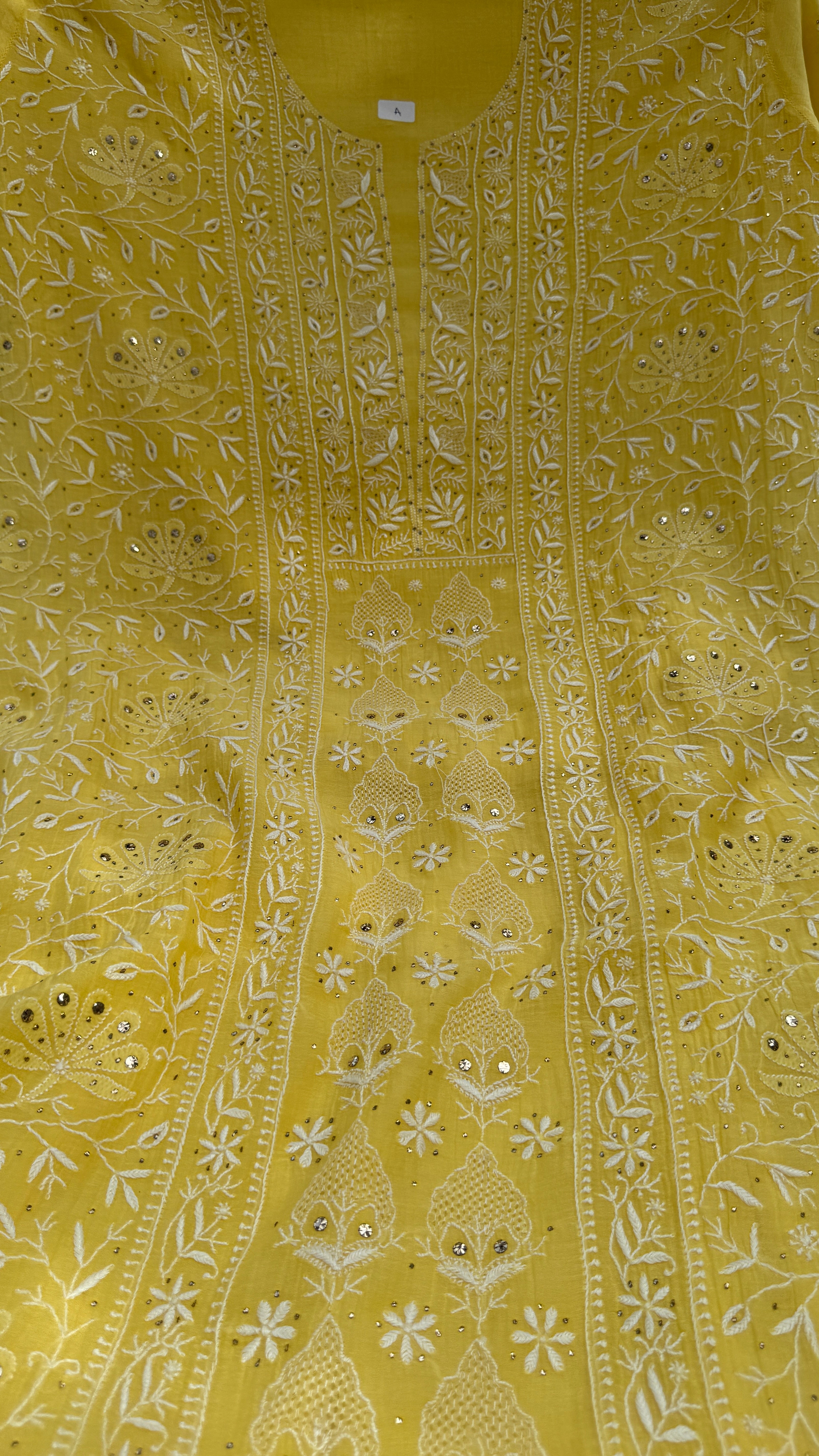 Mul Chanderi Chikankari Unstitched Length with Dupatta with Mukaish Add-On - Yellow