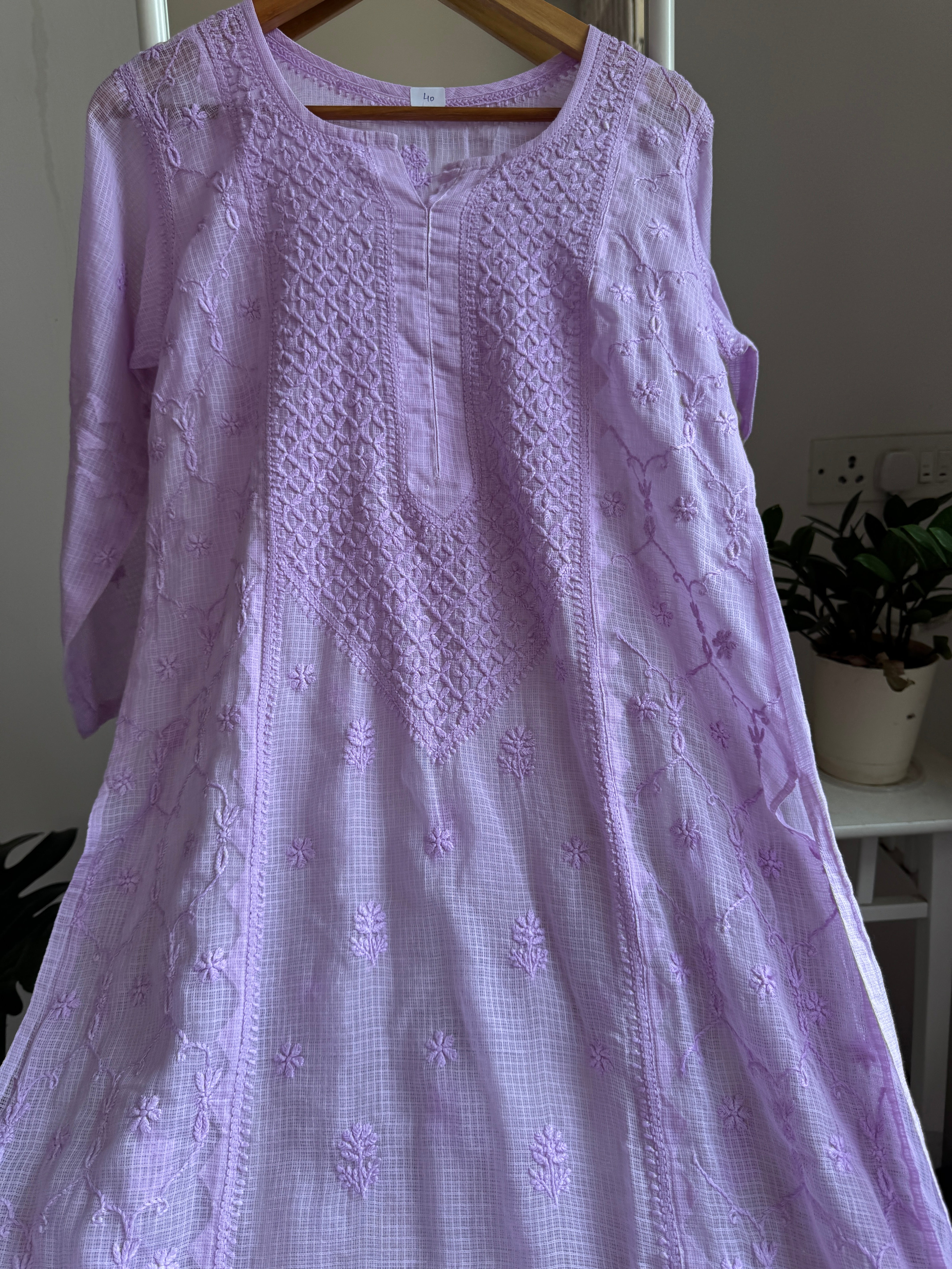 Kota Soft Cotton Chikankari Kurti - Lilac