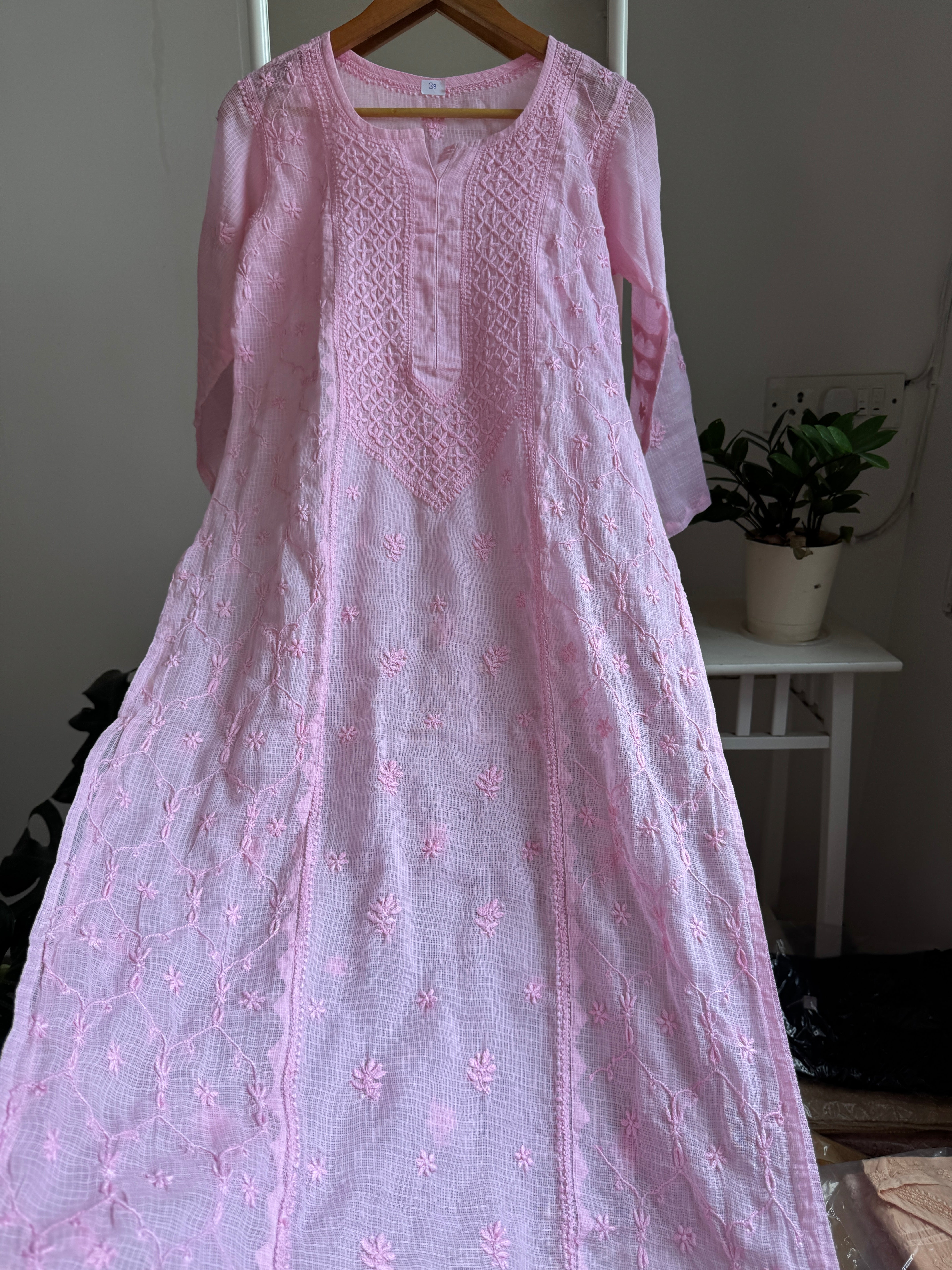 Kota Soft Cotton Chikankari Kurti -  Pink