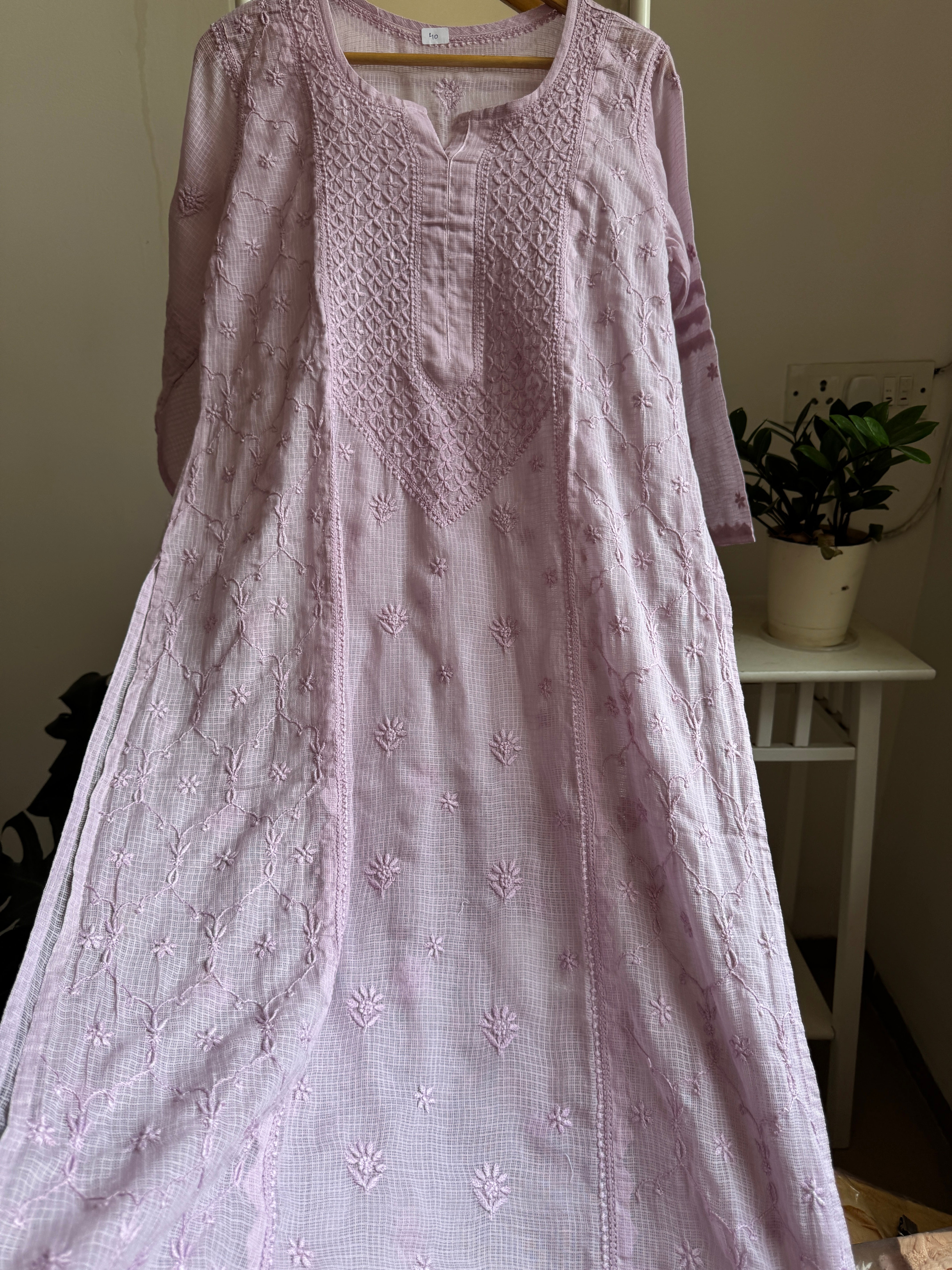 Kota Soft Cotton Chikankari Kurti - Mauve