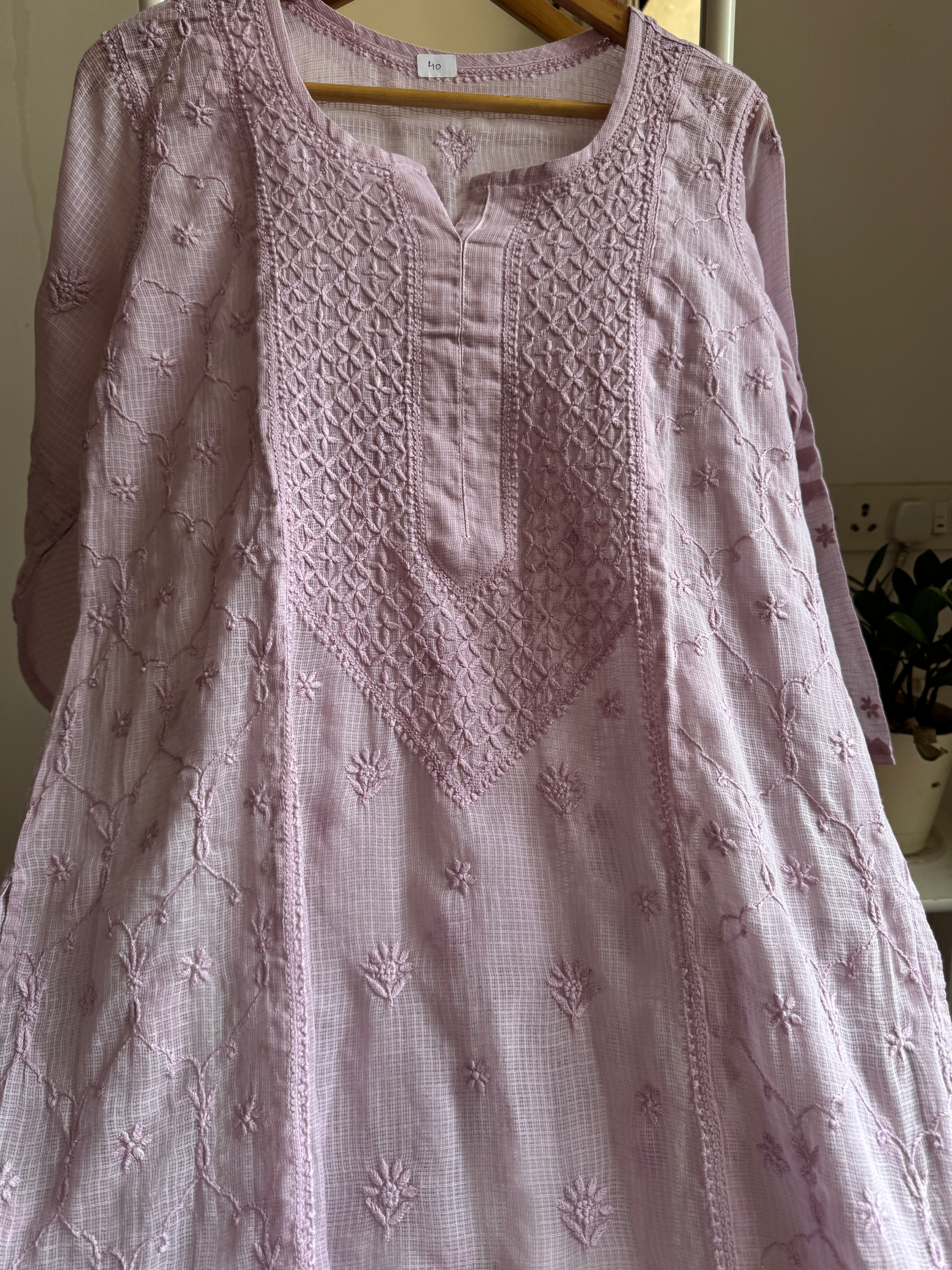 Kota Soft Cotton Chikankari Kurti - Mauve
