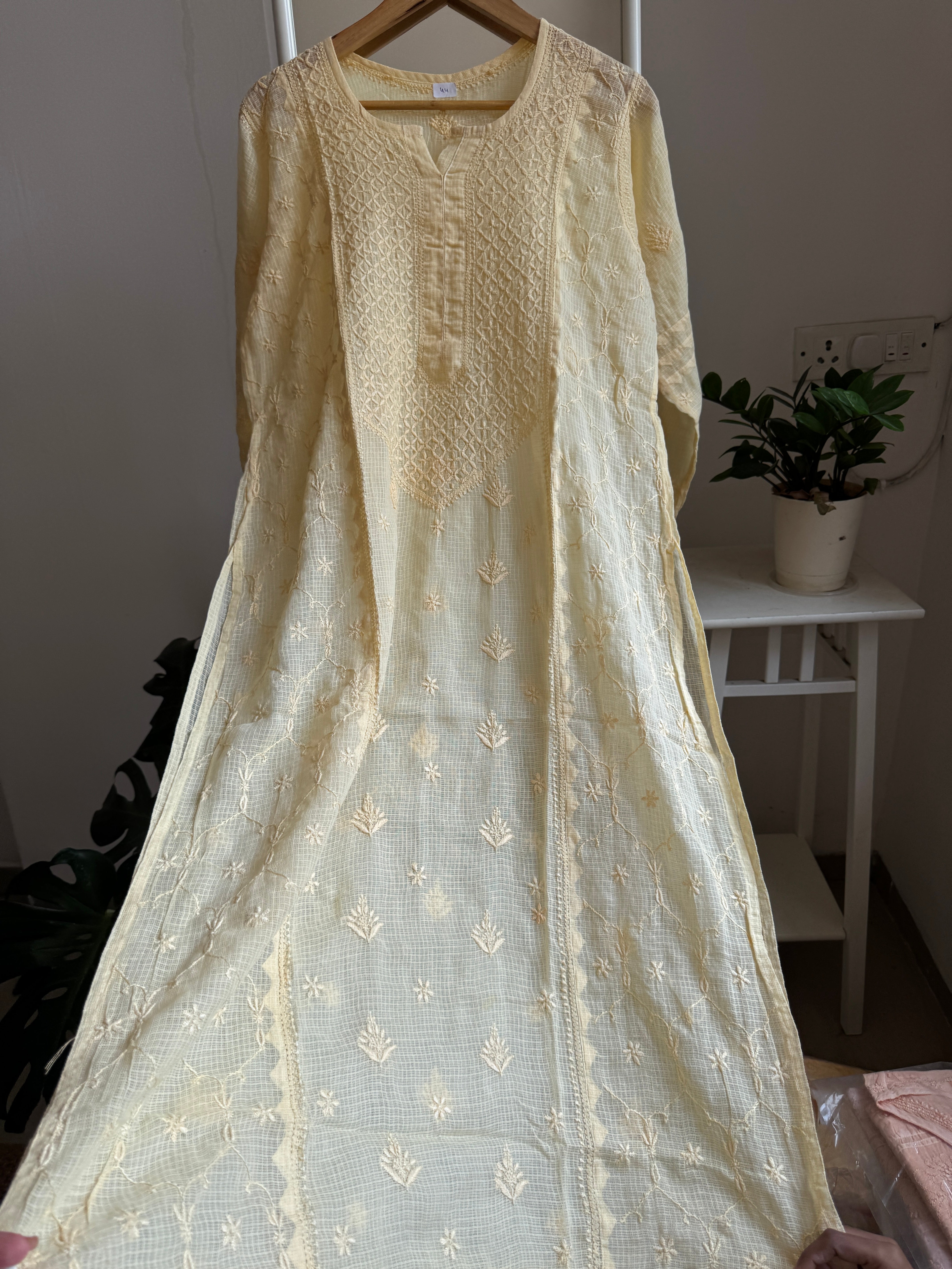 Kota Soft Cotton Chikankari Kurti - Cream Yellow ARIAA CHIKANKARI 