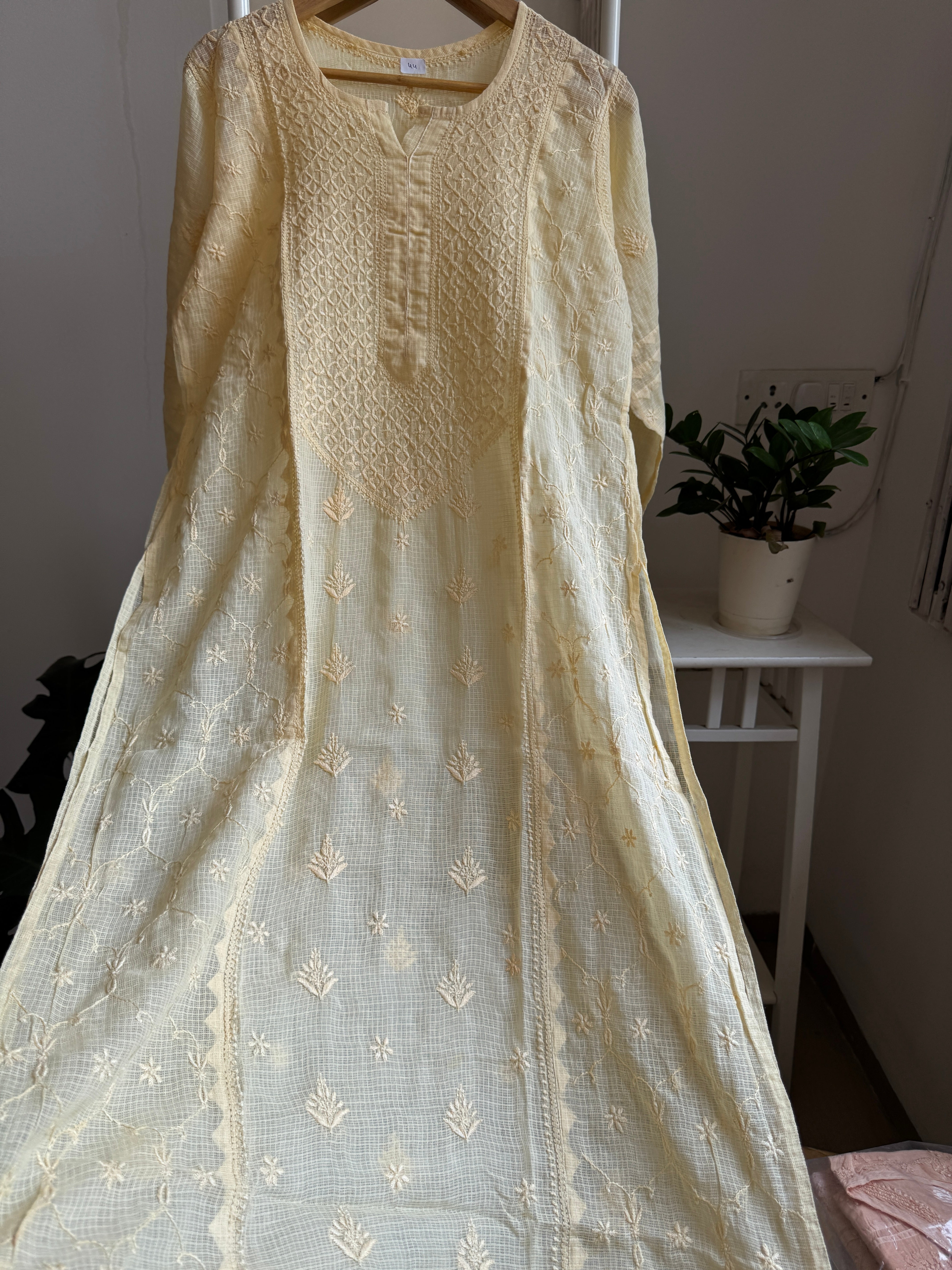Kota Soft Cotton Chikankari Kurti - Cream Yellow