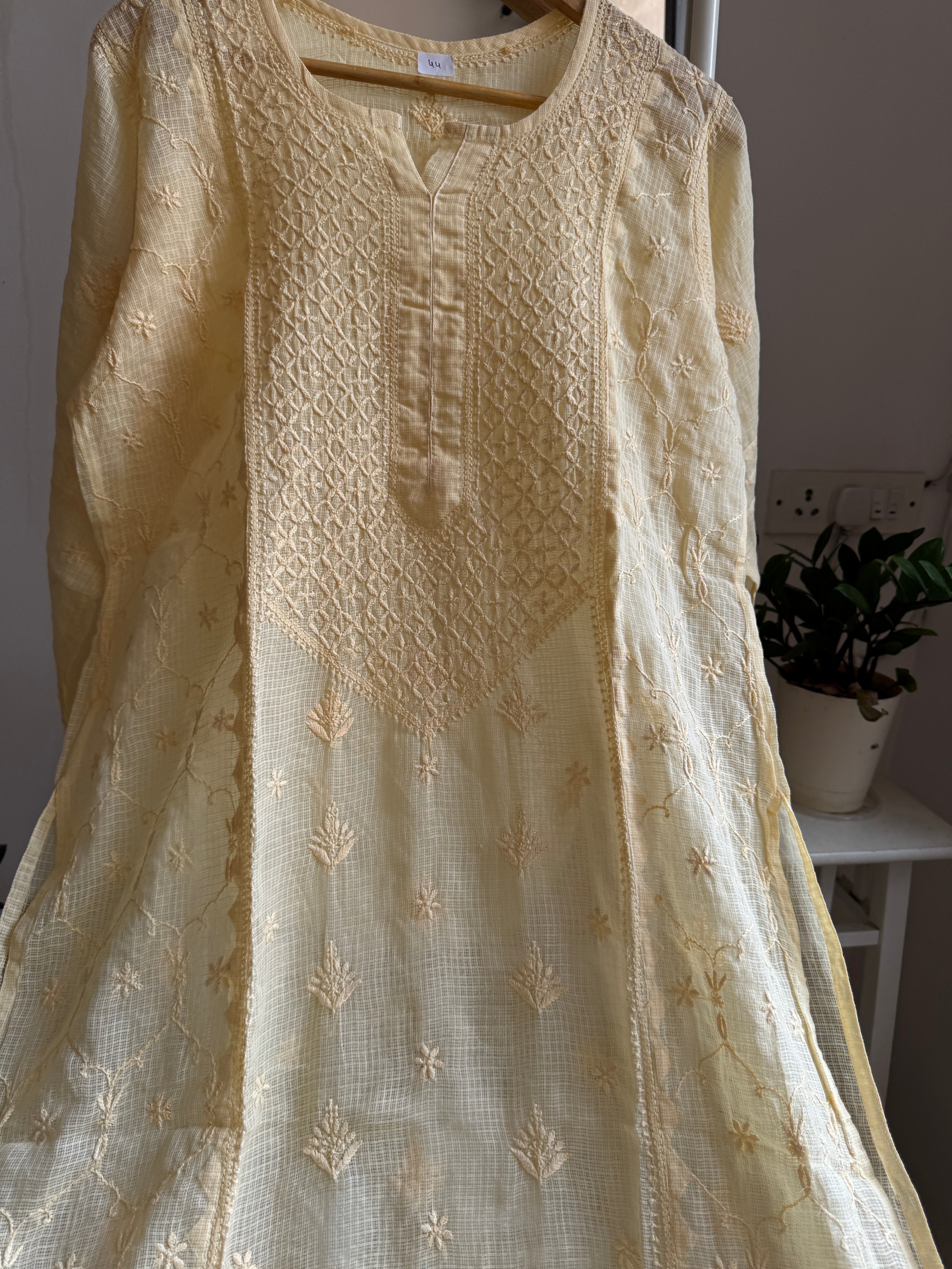 Kota Soft Cotton Chikankari Kurti - Cream Yellow