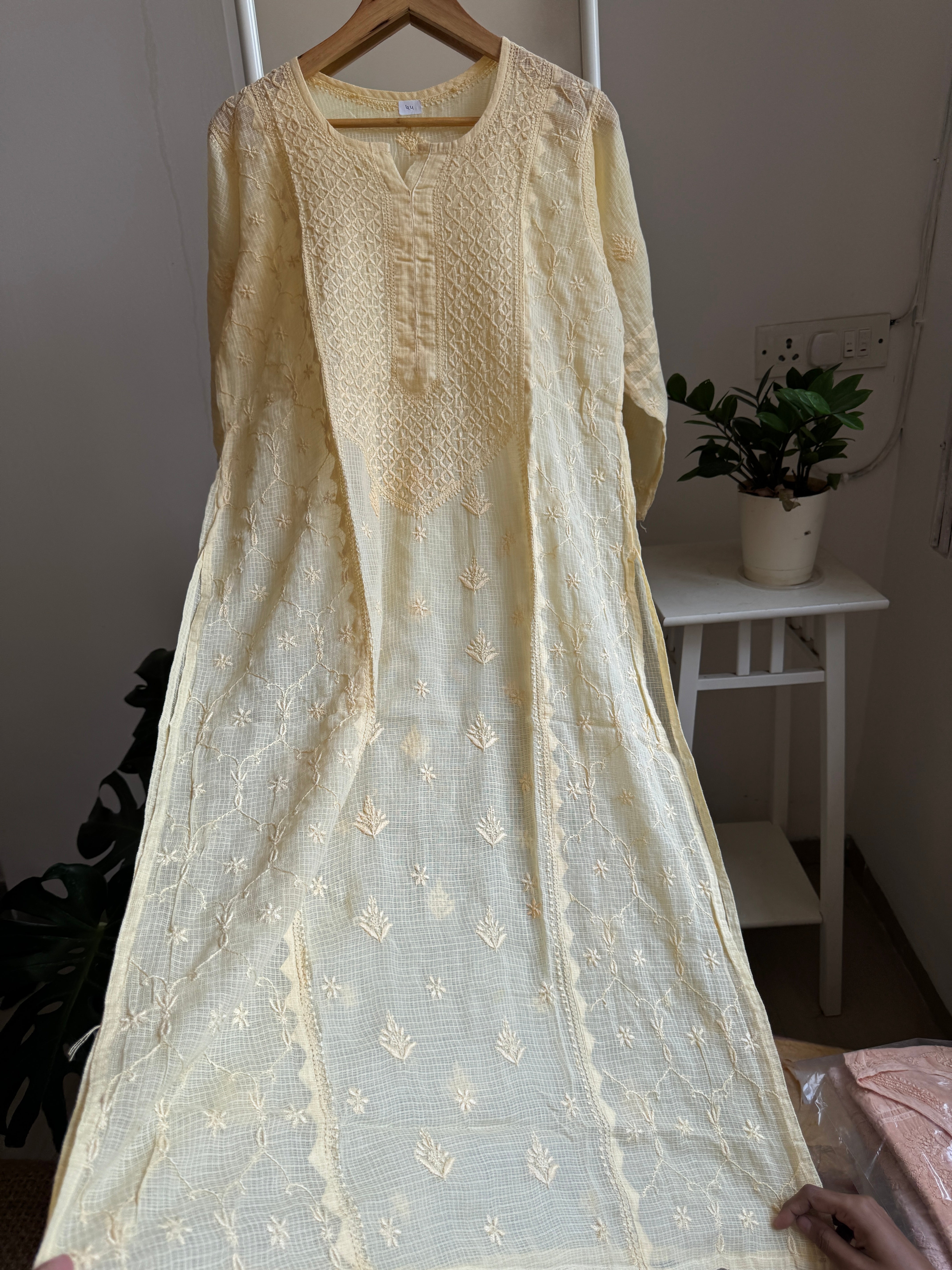Kota Soft Cotton Chikankari Kurti - Cream Yellow ARIAA CHIKANKARI 