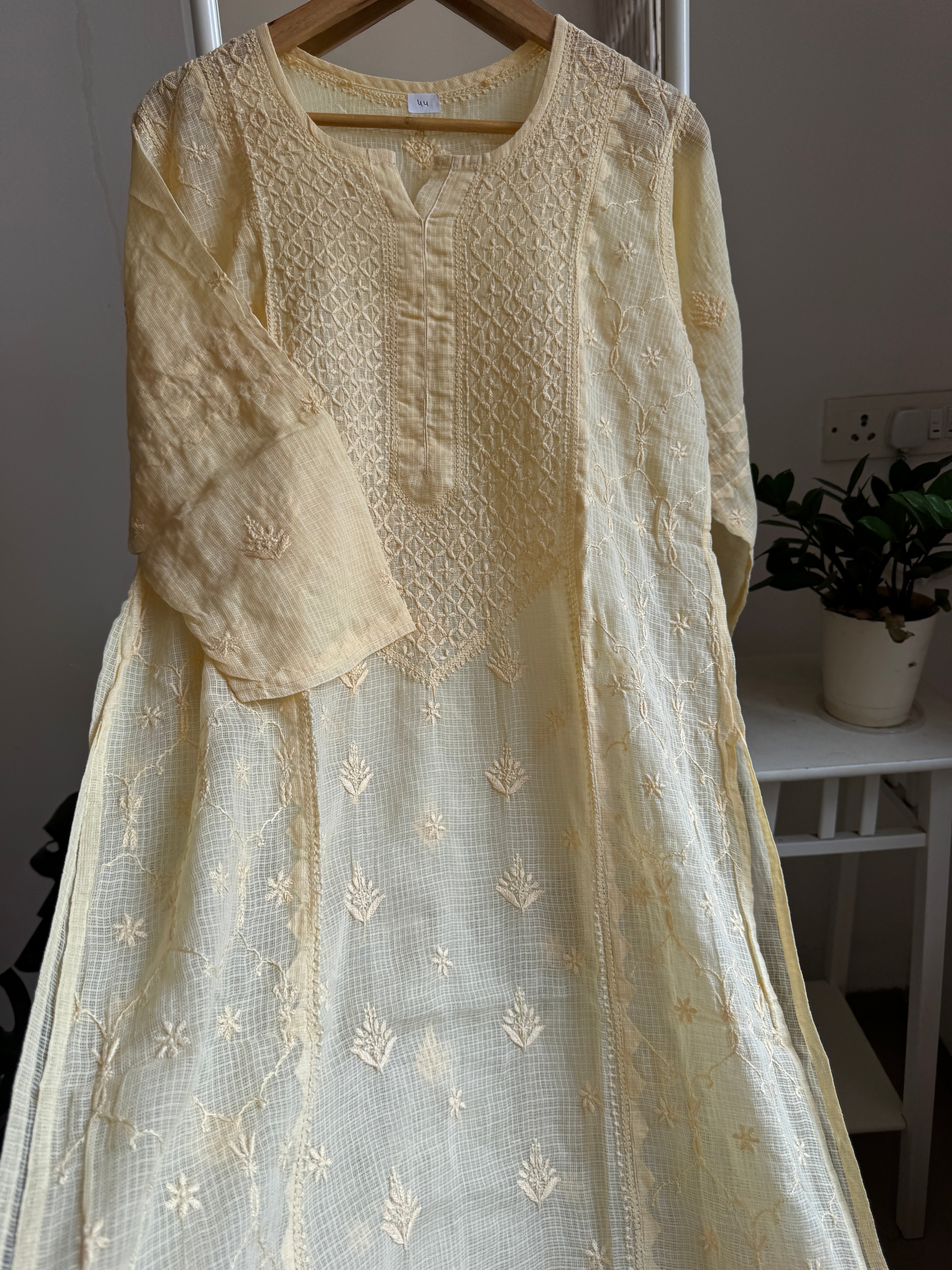 Kota Soft Cotton Chikankari Kurti - Cream Yellow ARIAA CHIKANKARI 