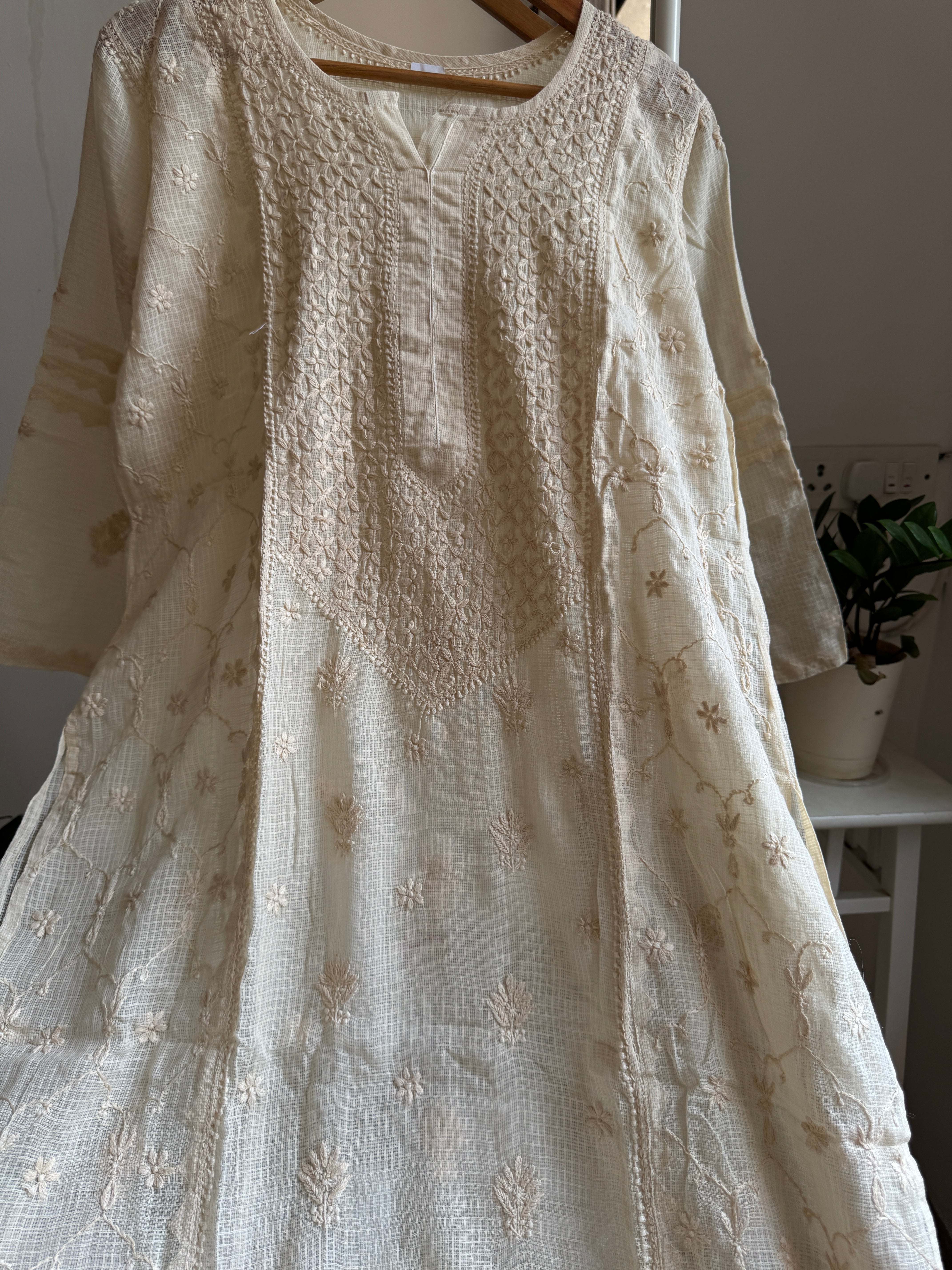 Kota Soft Cotton Chikankari Kurti - Beige