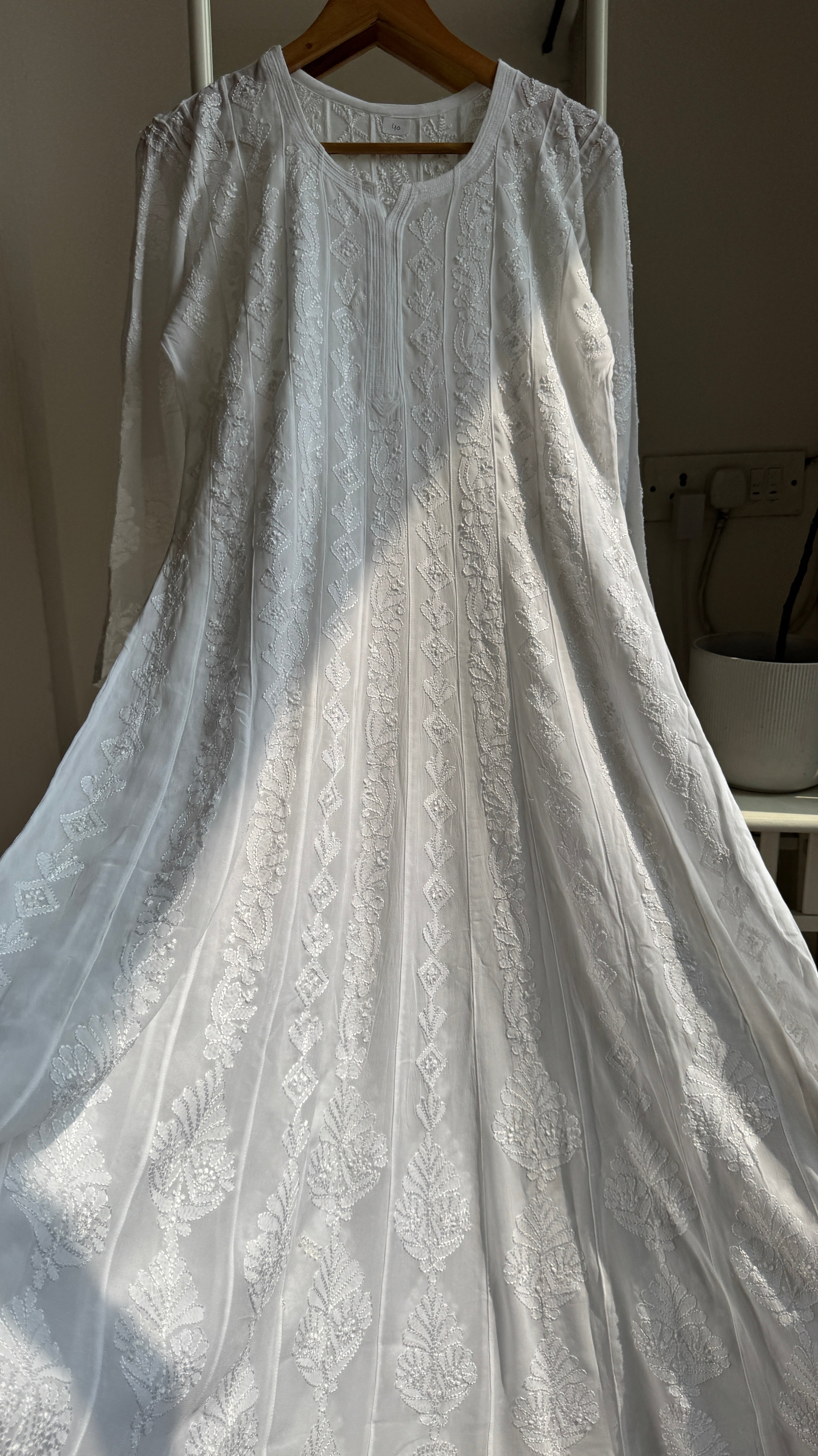 Viscose Chikankari Anarkali - White