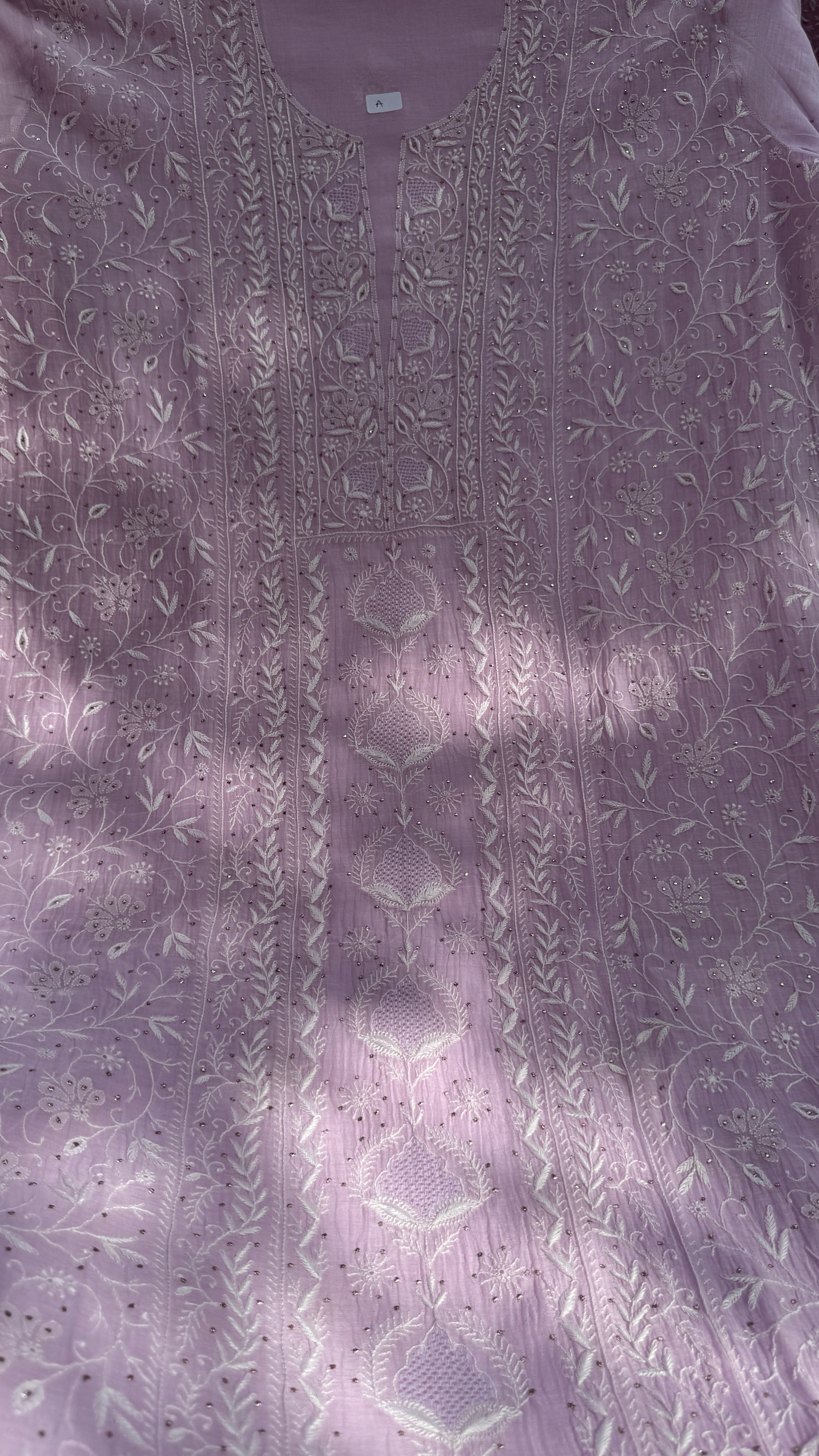 Mul Chanderi Chikankari Unstitched Length with Dupatta with Mukaish Add-On - Lilac