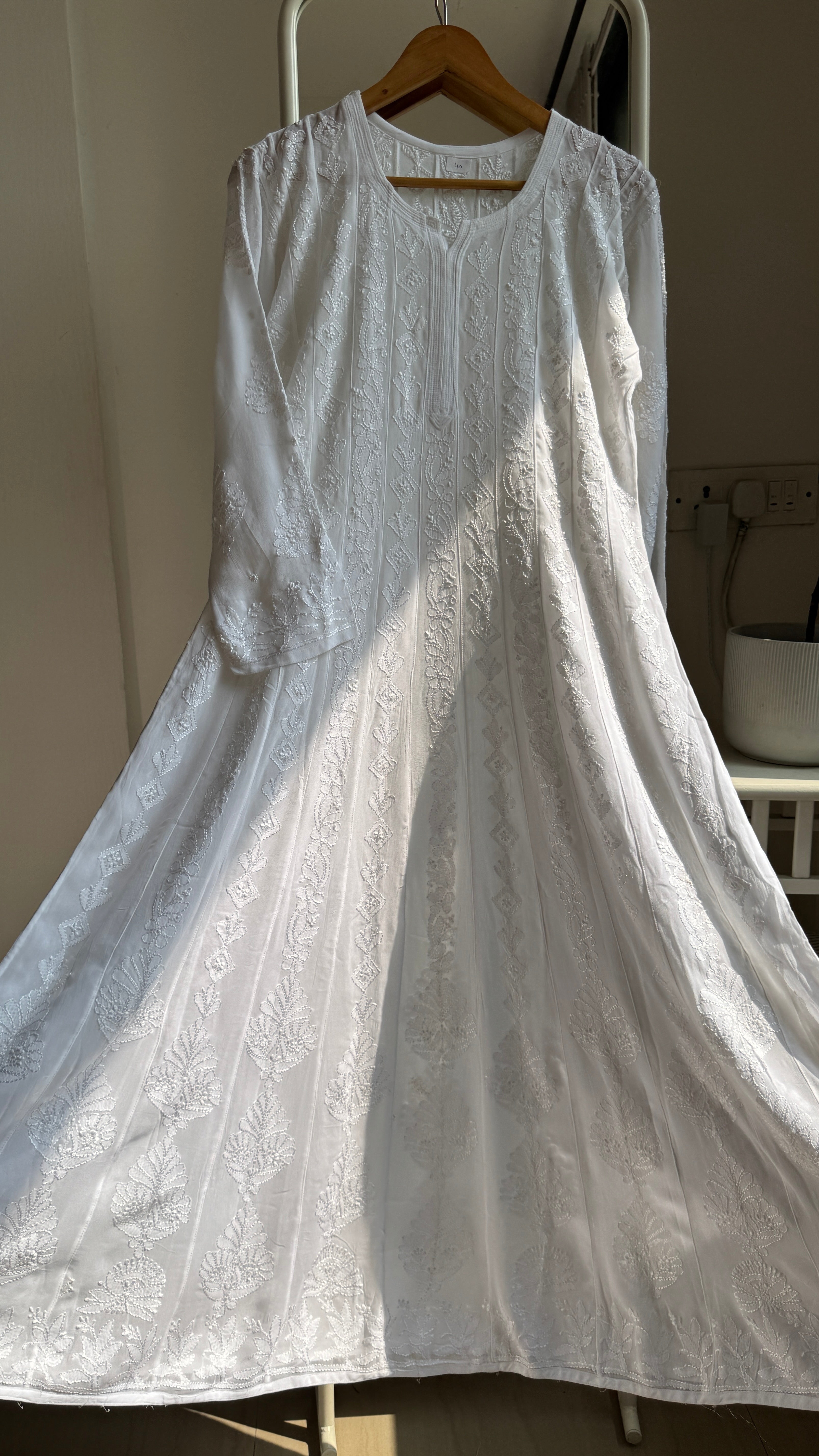Viscose Chikankari Anarkali - White