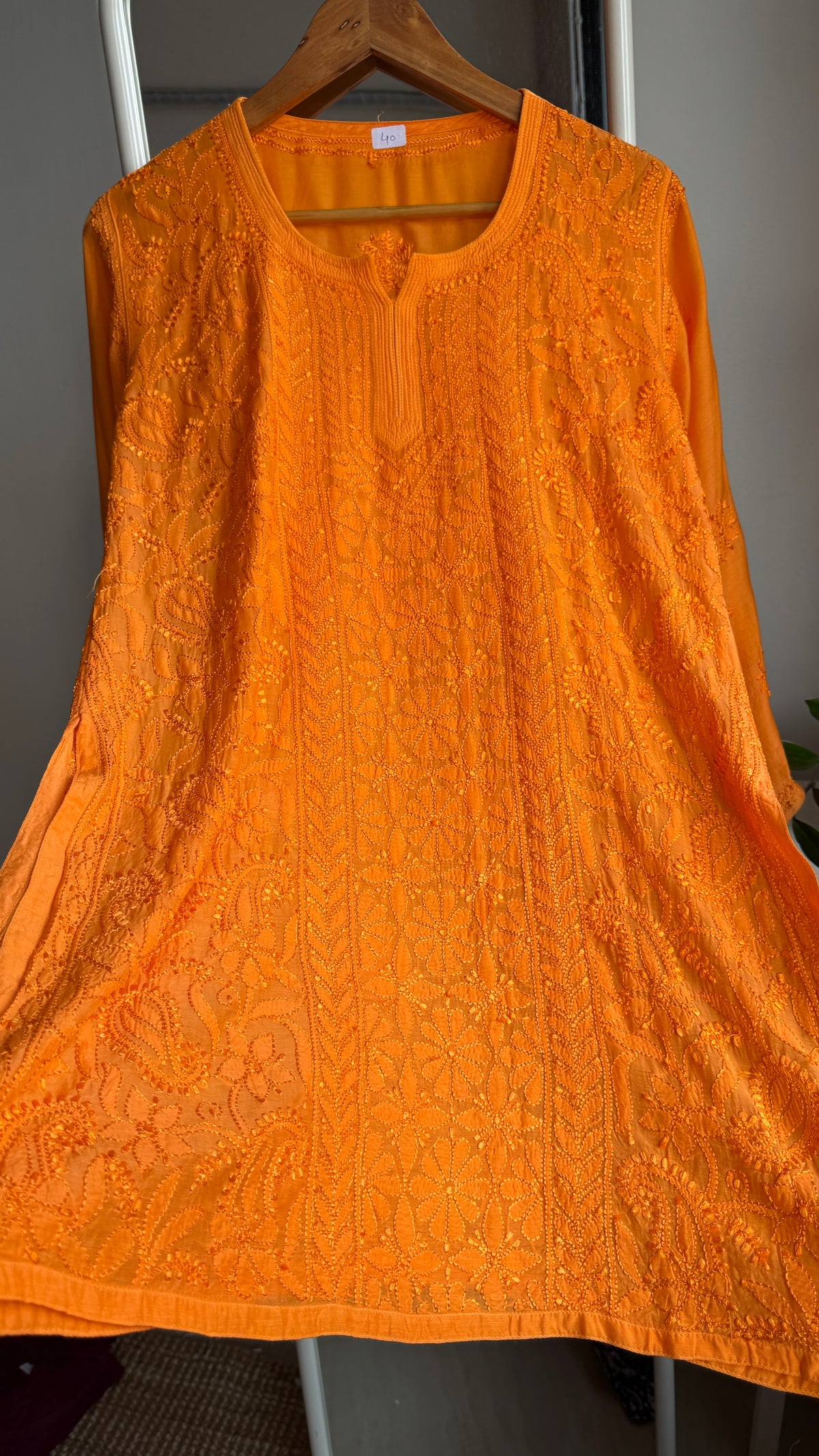 Chikankari Muslin short Top in Orange - HOOR Collection