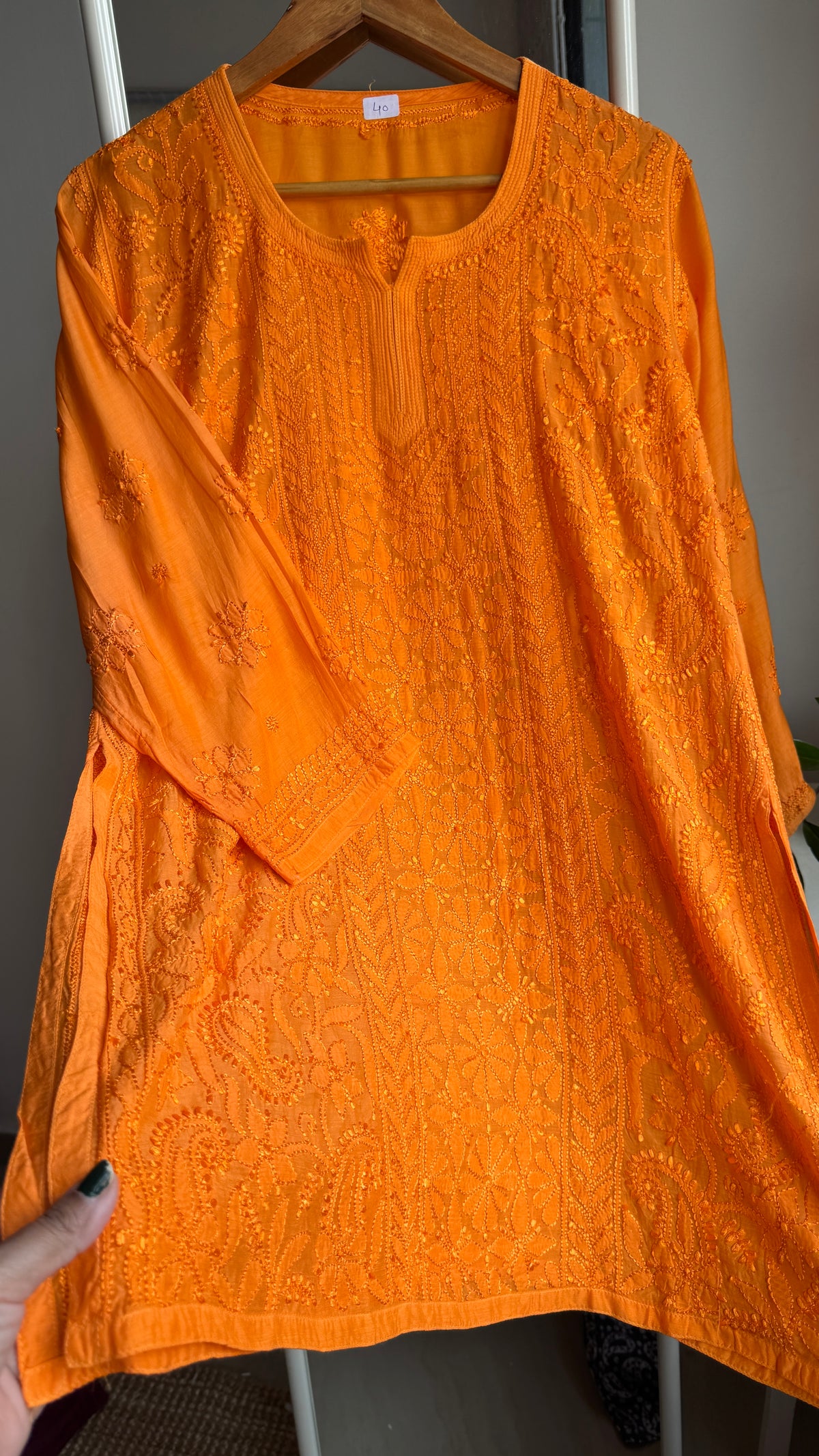 Chikankari Muslin short Top in Orange - HOOR Collection