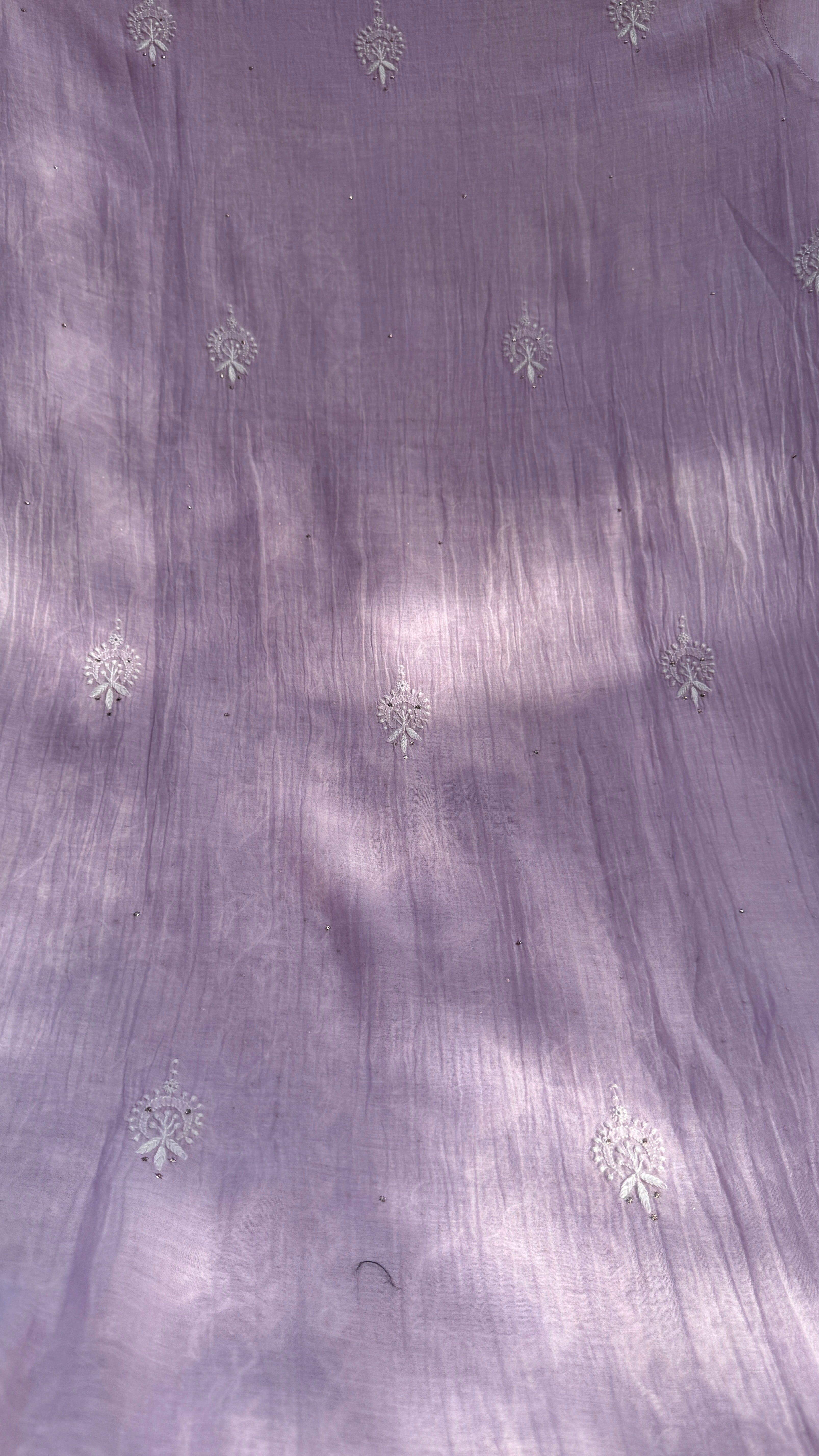 Mul Chanderi Chikankari Unstitched Length with Dupatta with Mukaish Add-On - Lilac