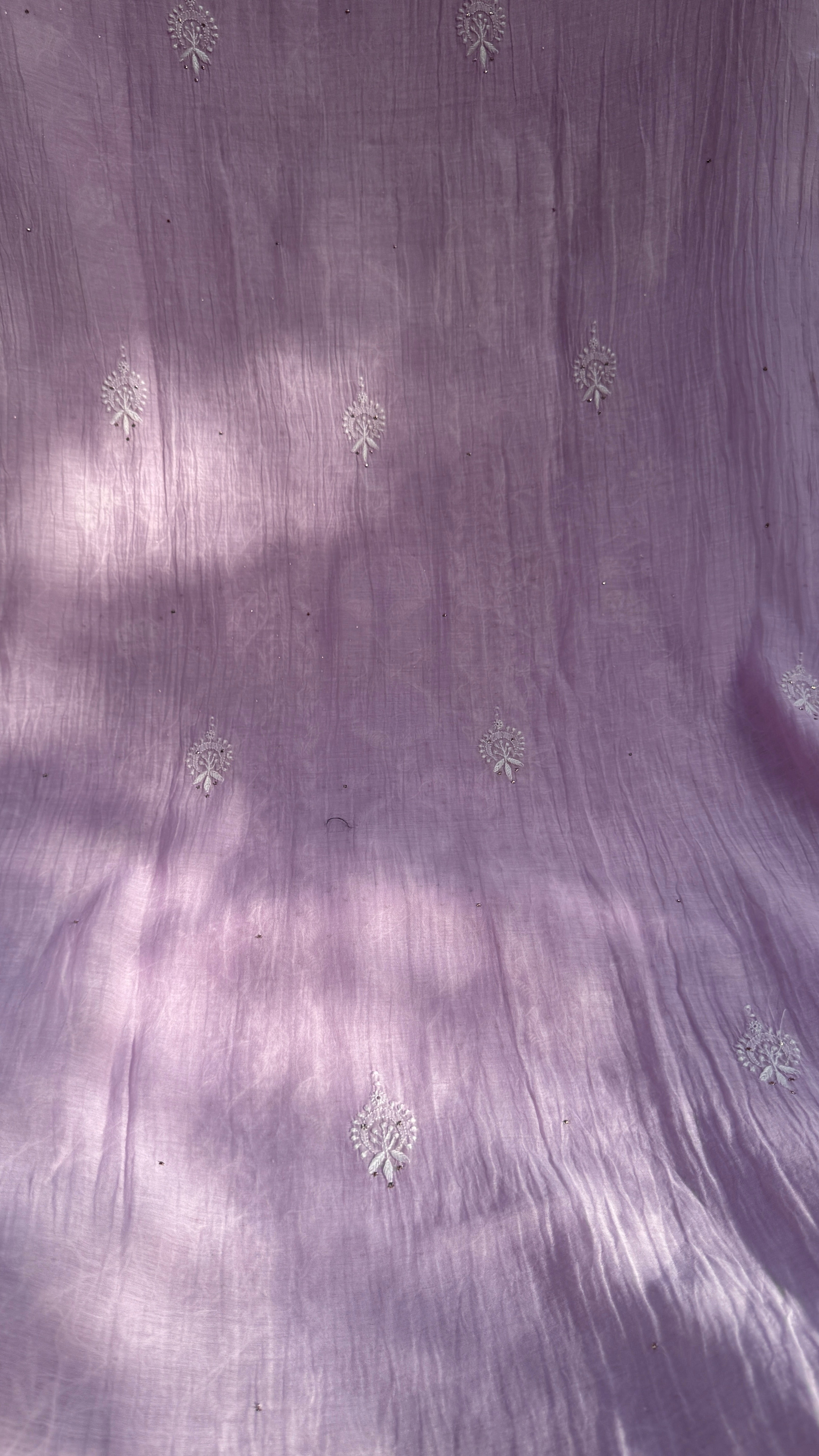 Mul Chanderi Chikankari Unstitched Length with Dupatta with Mukaish Add-On - Lilac
