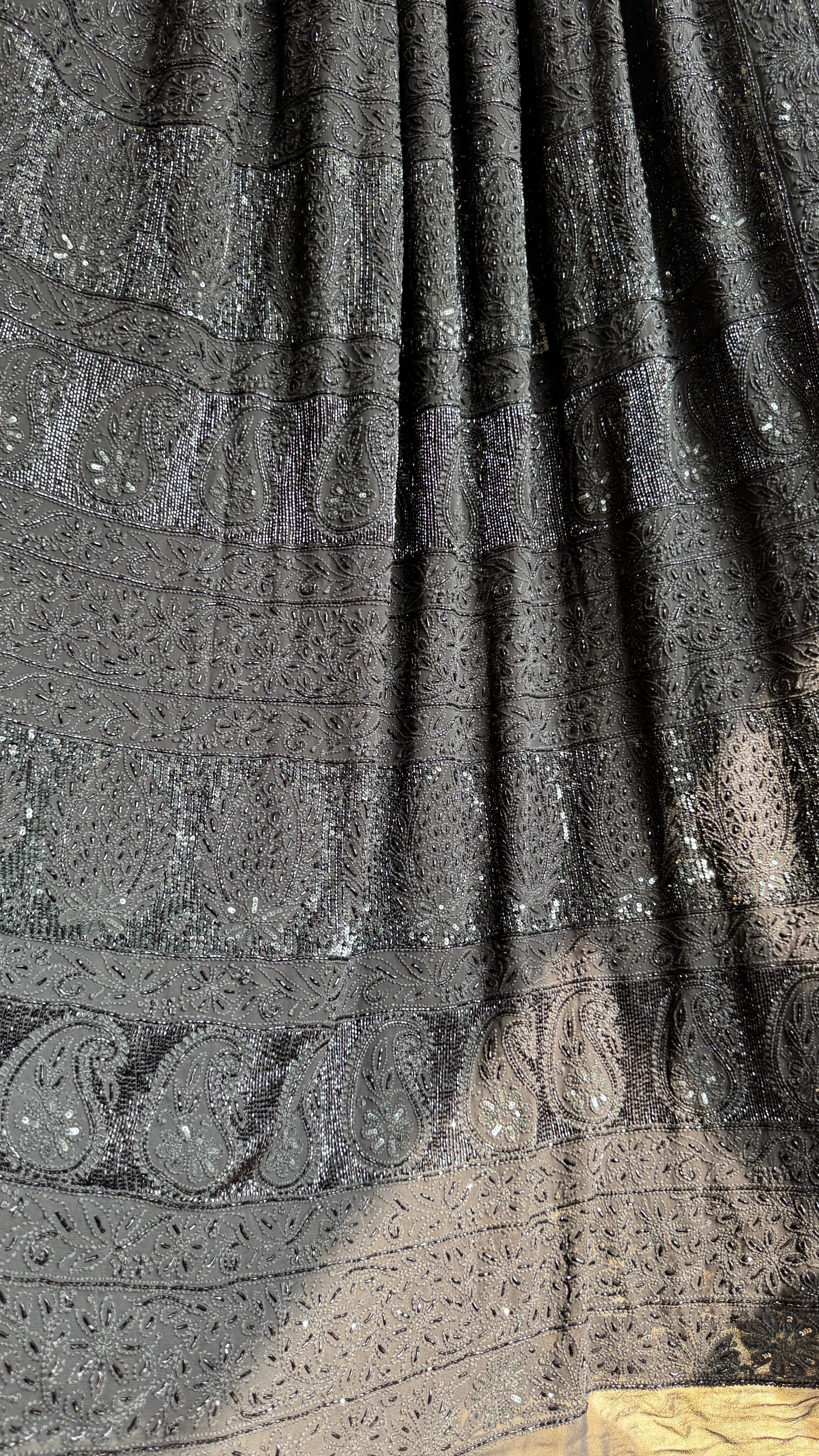 Viscose Black Chikankari saree with Pearl embellishments