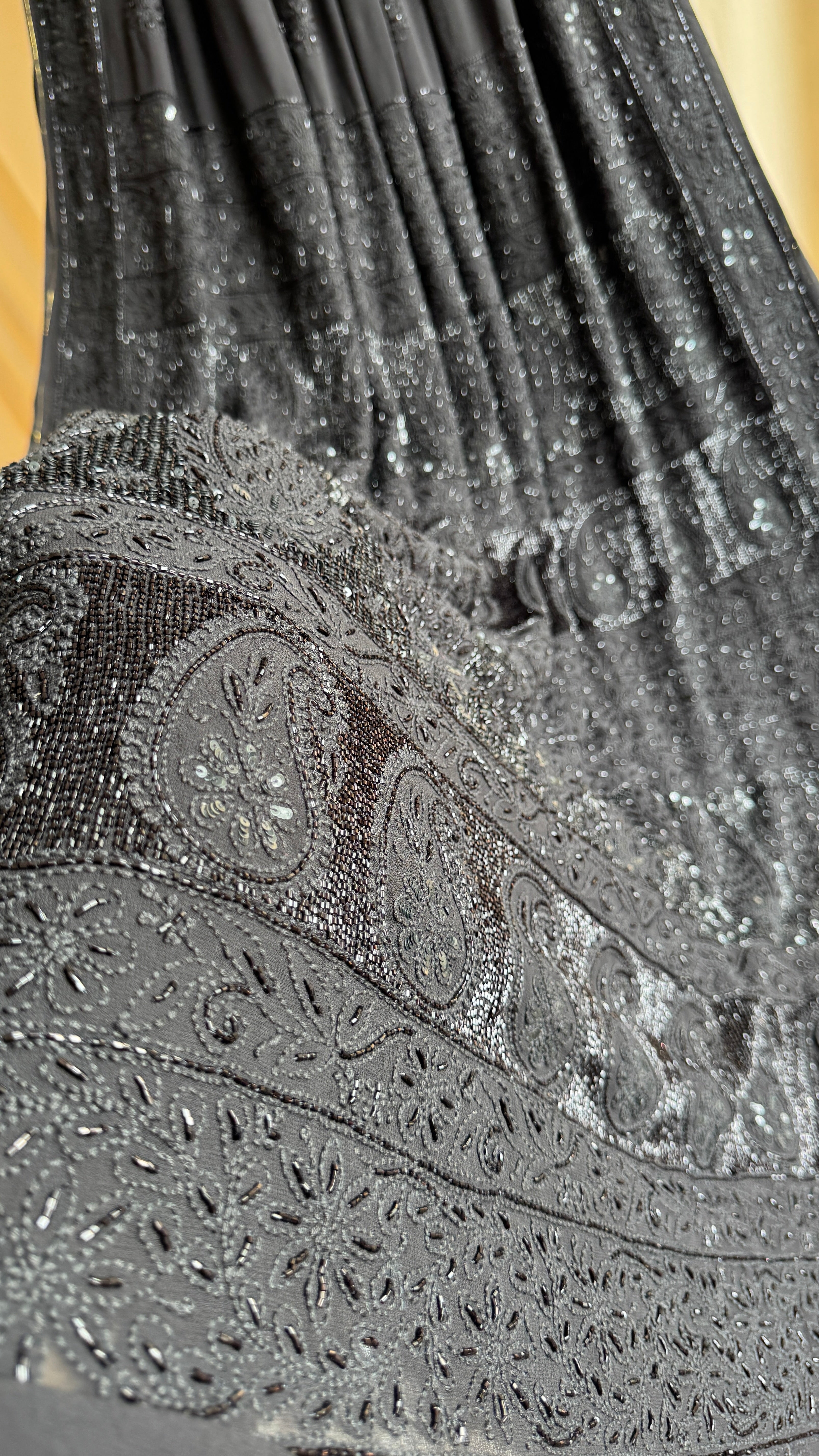 Viscose Black Chikankari saree with Pearl embellishments