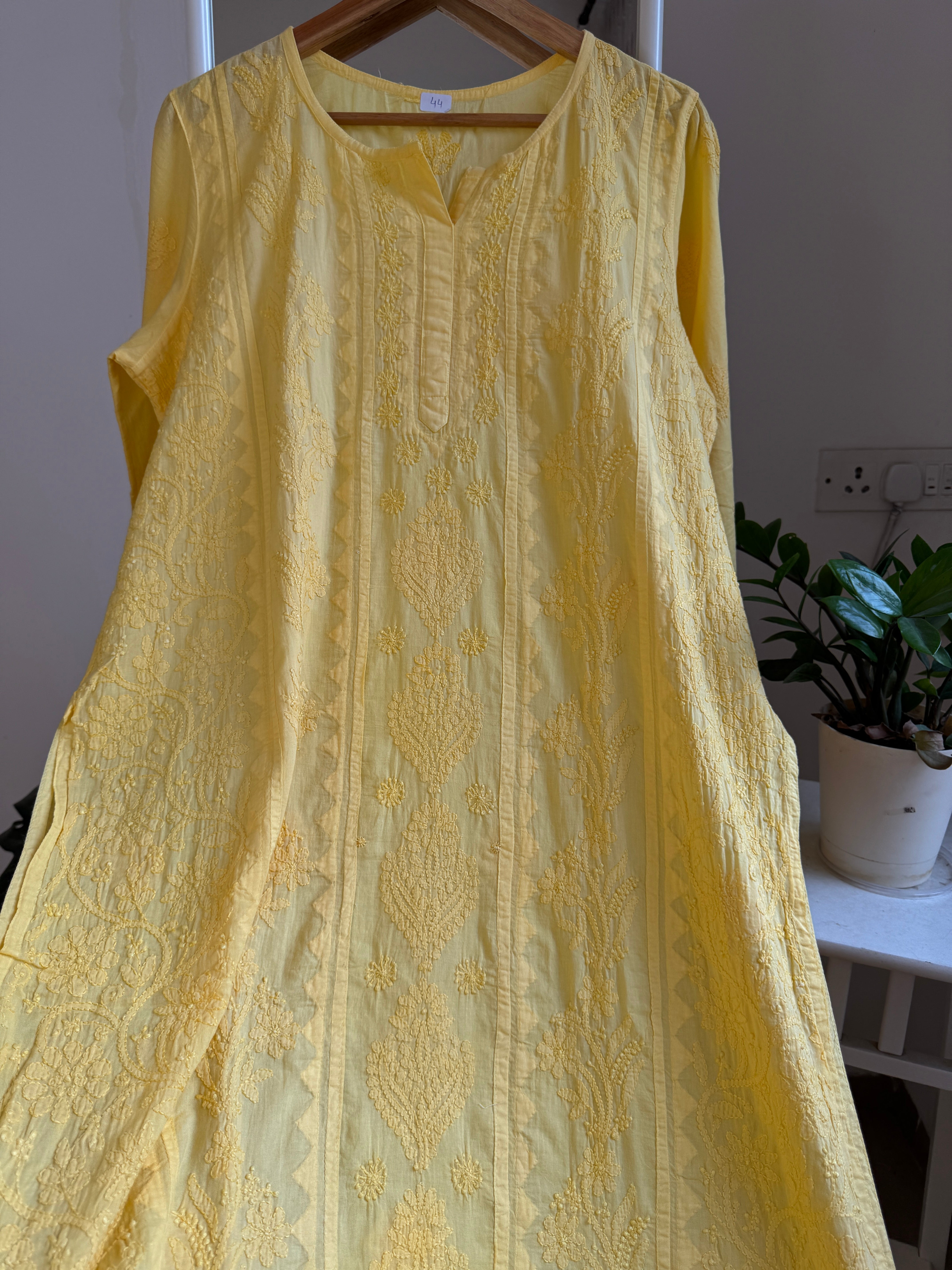 Mul Cotton Yellow Chikankari Kurti - Bela Collection ARIAA CHIKANKARI 