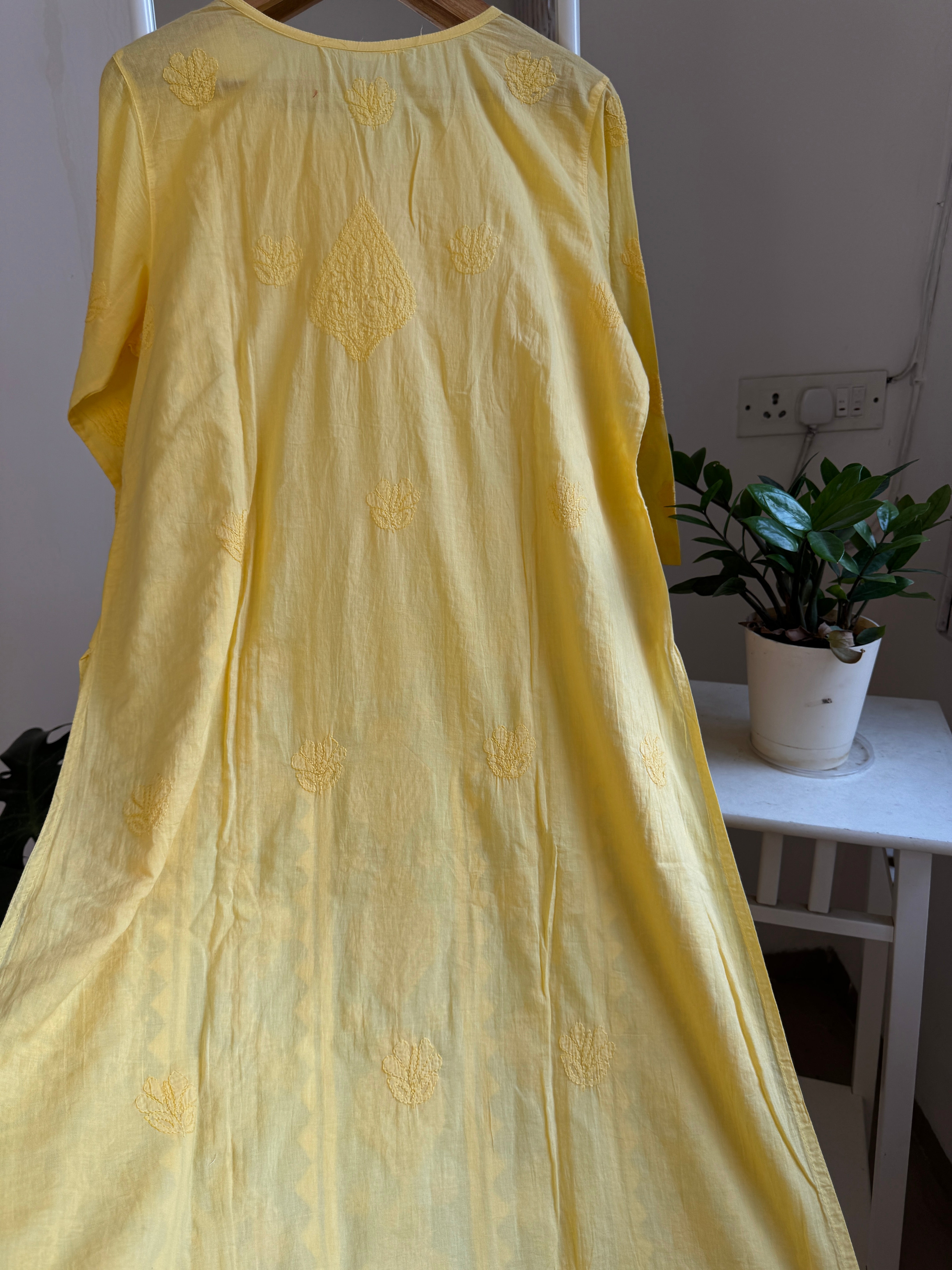 Mul Cotton Yellow Chikankari Kurti - Bela Collection ARIAA CHIKANKARI 