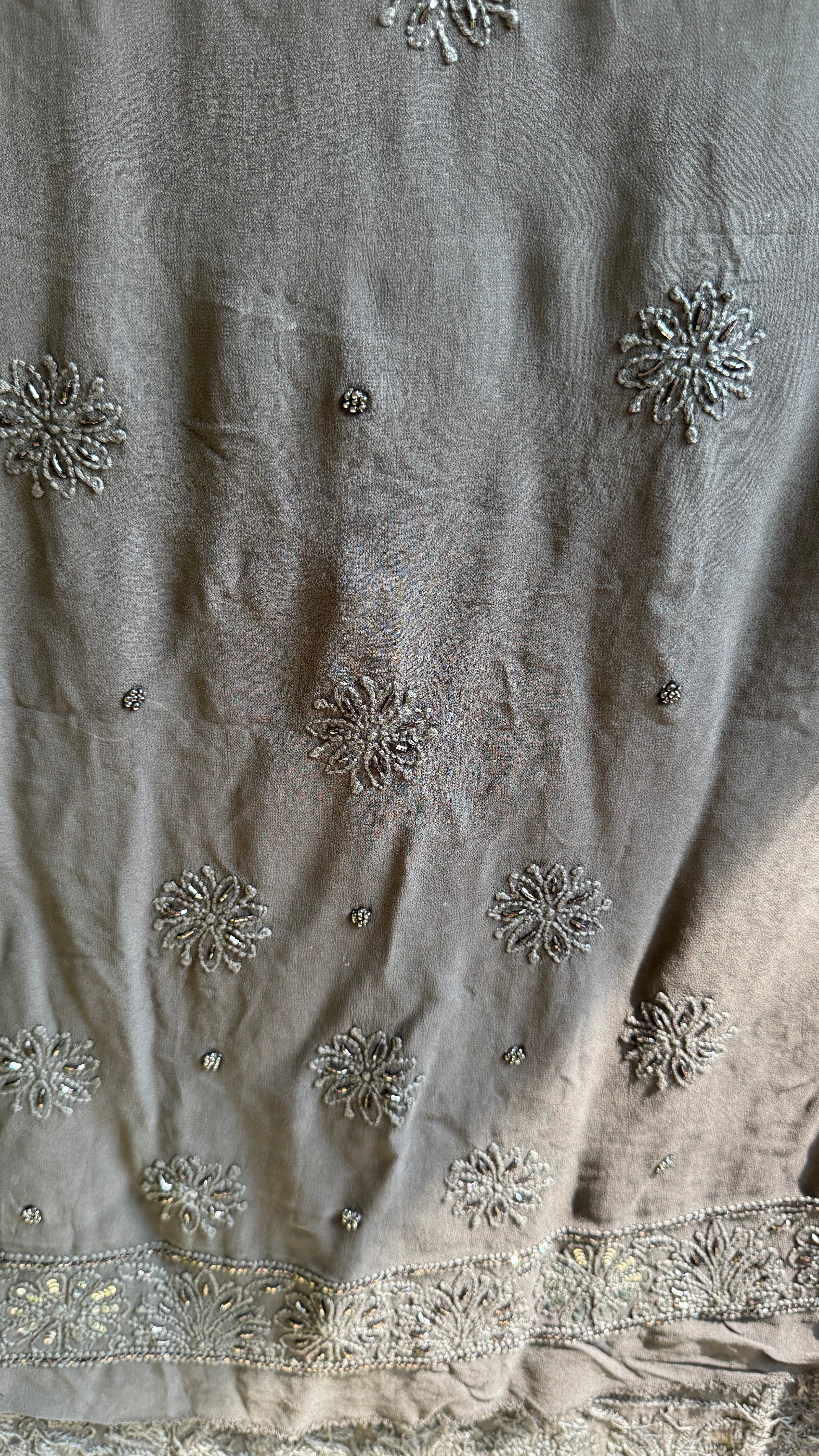 Viscose Black Chikankari saree with Pearl embellishments