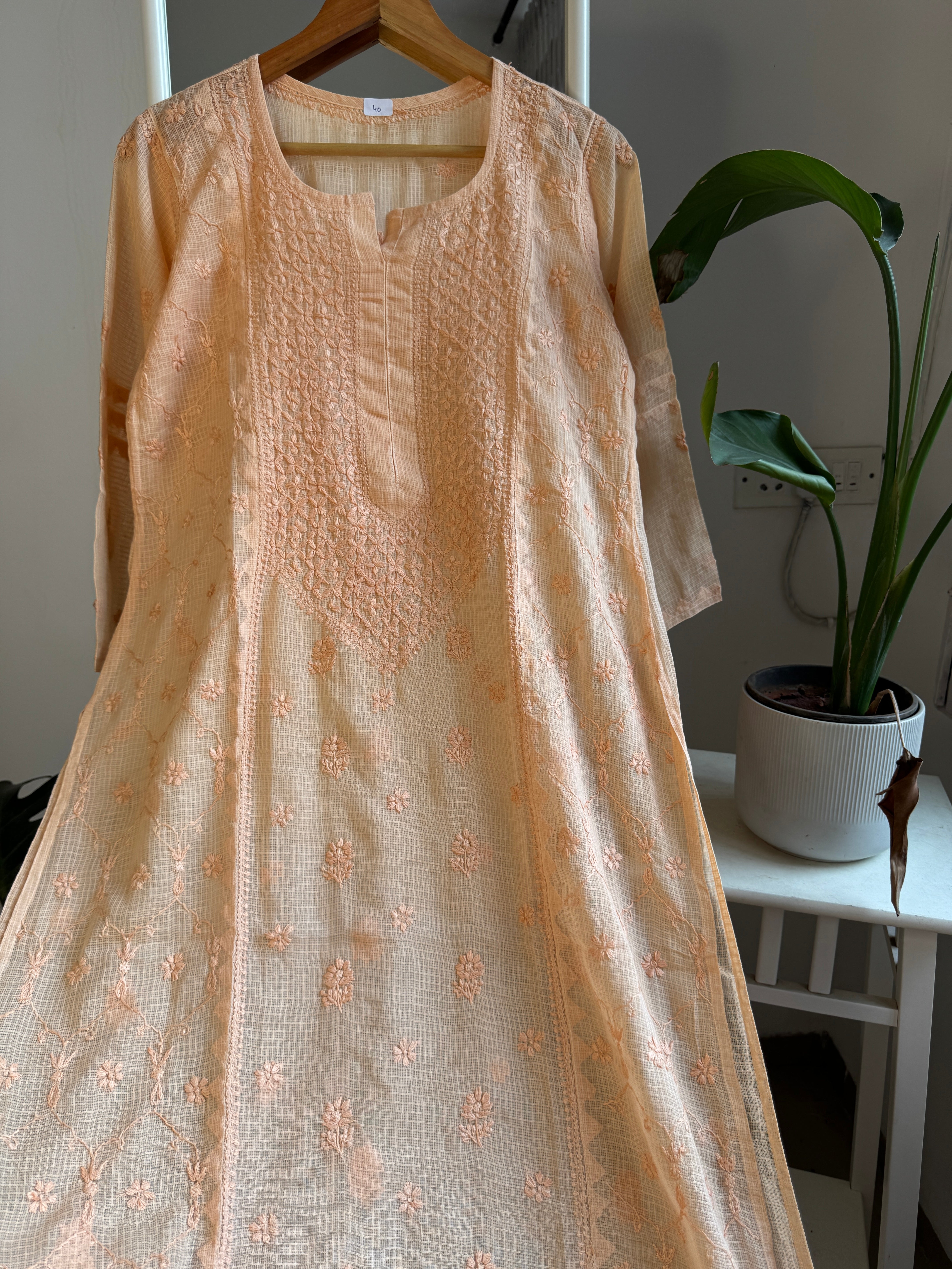 Kota Soft Cotton Chikankari Kurti - Peach