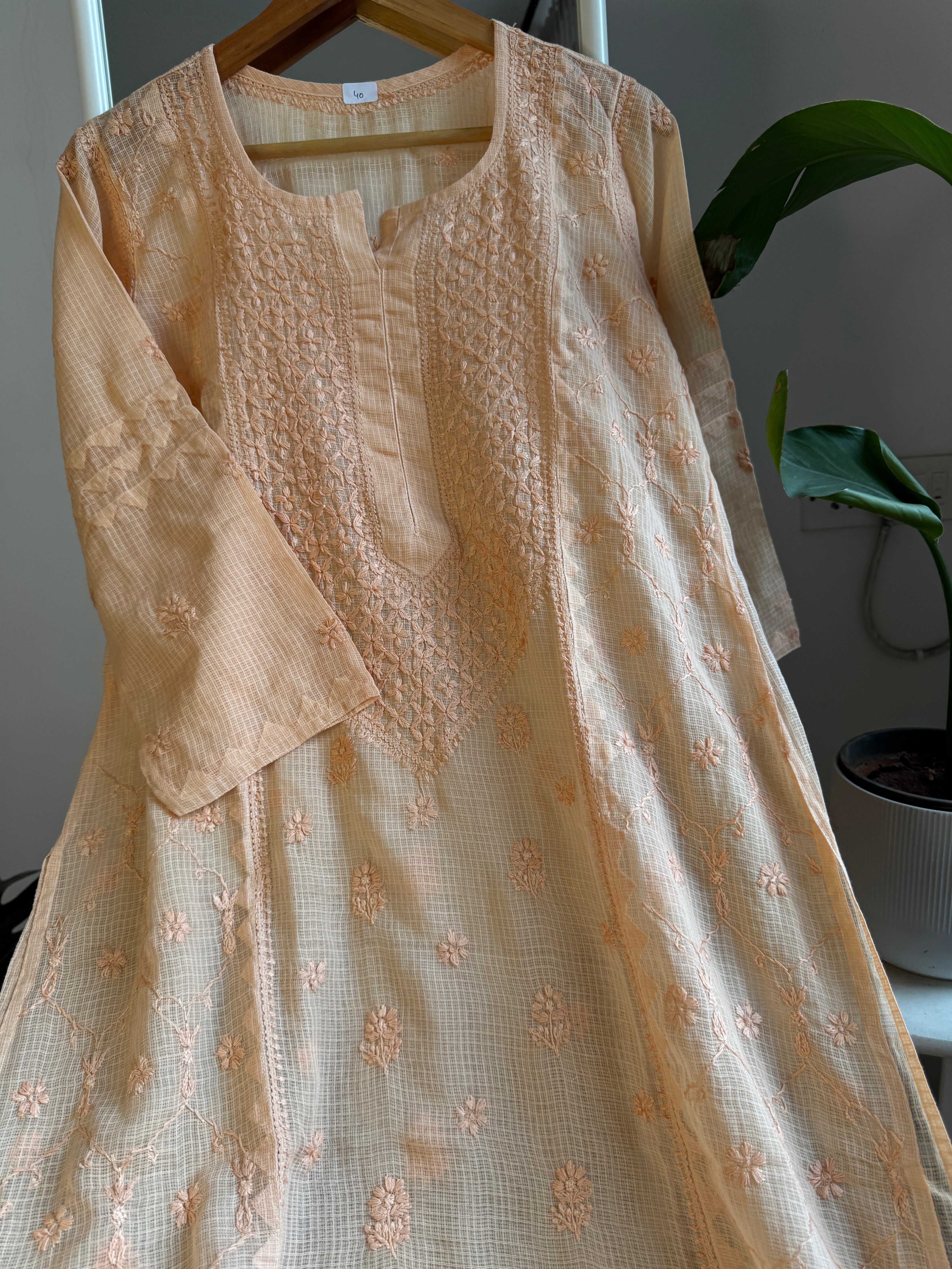 Kota Soft Cotton Chikankari Kurti - Peach