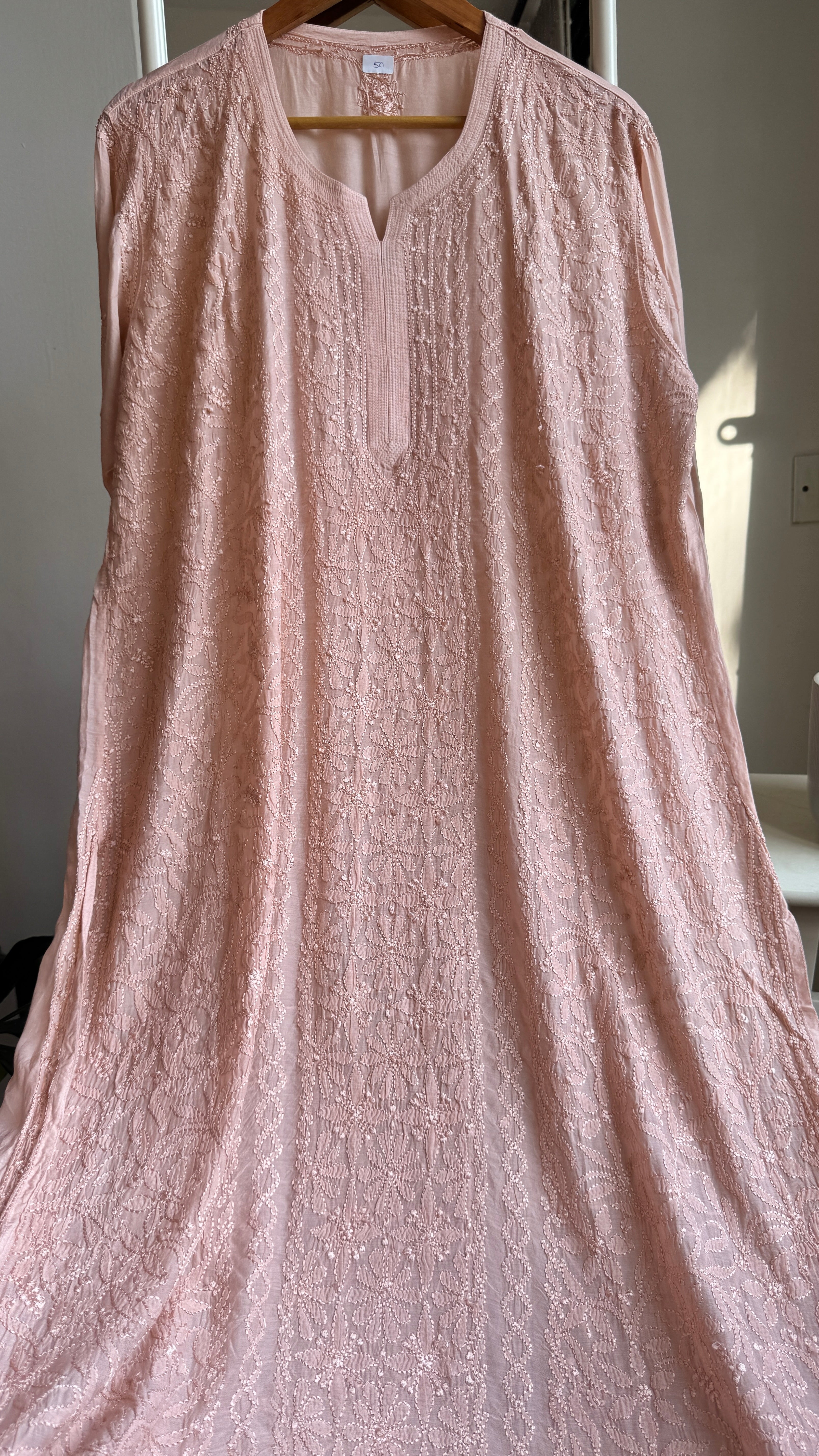 Muslin Chikankari Kurti - Blush Peach  - BERRY Collection