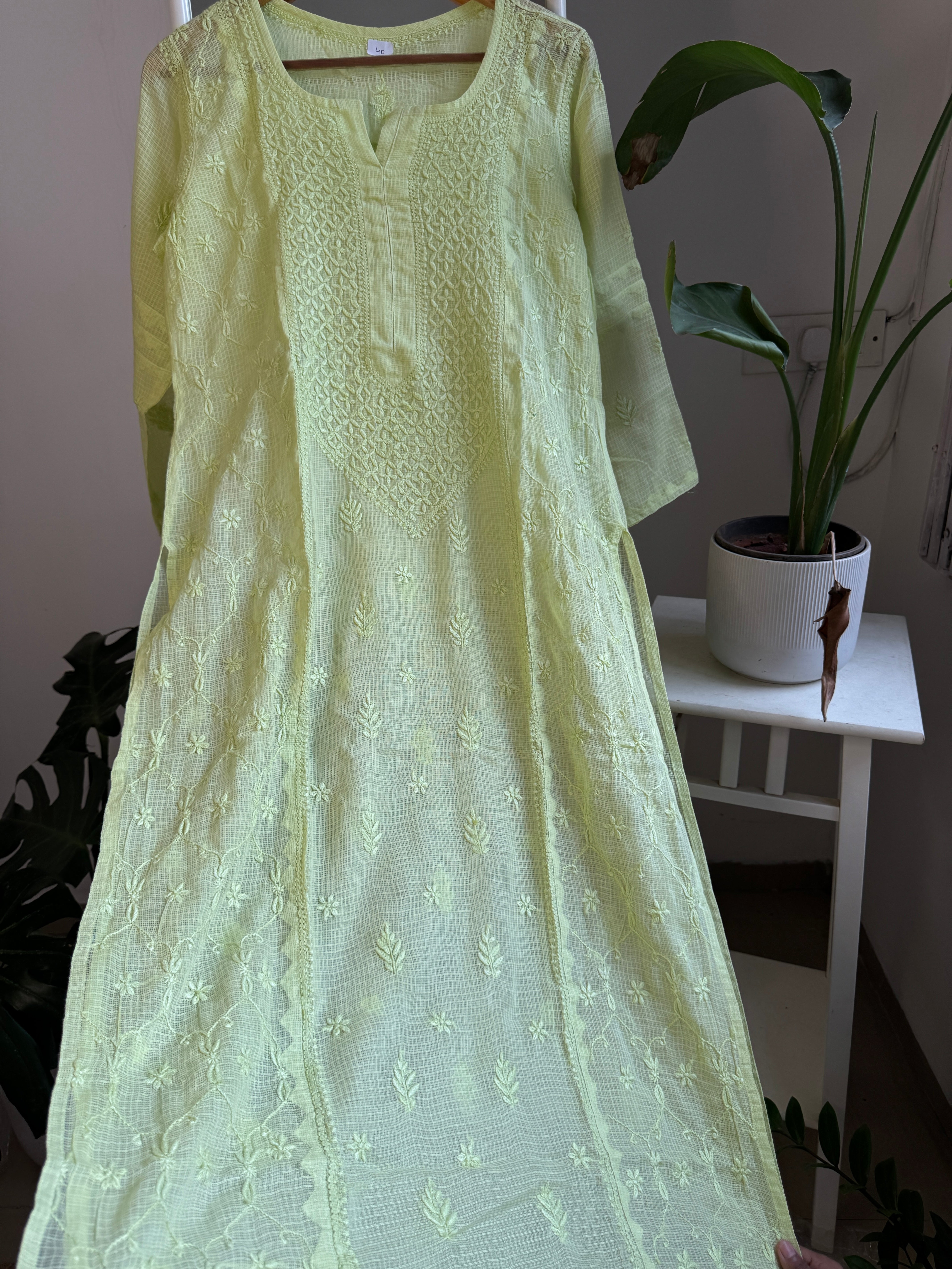 Kota Soft Cotton Chikankari Kurti - Apple Green ARIAA CHIKANKARI 