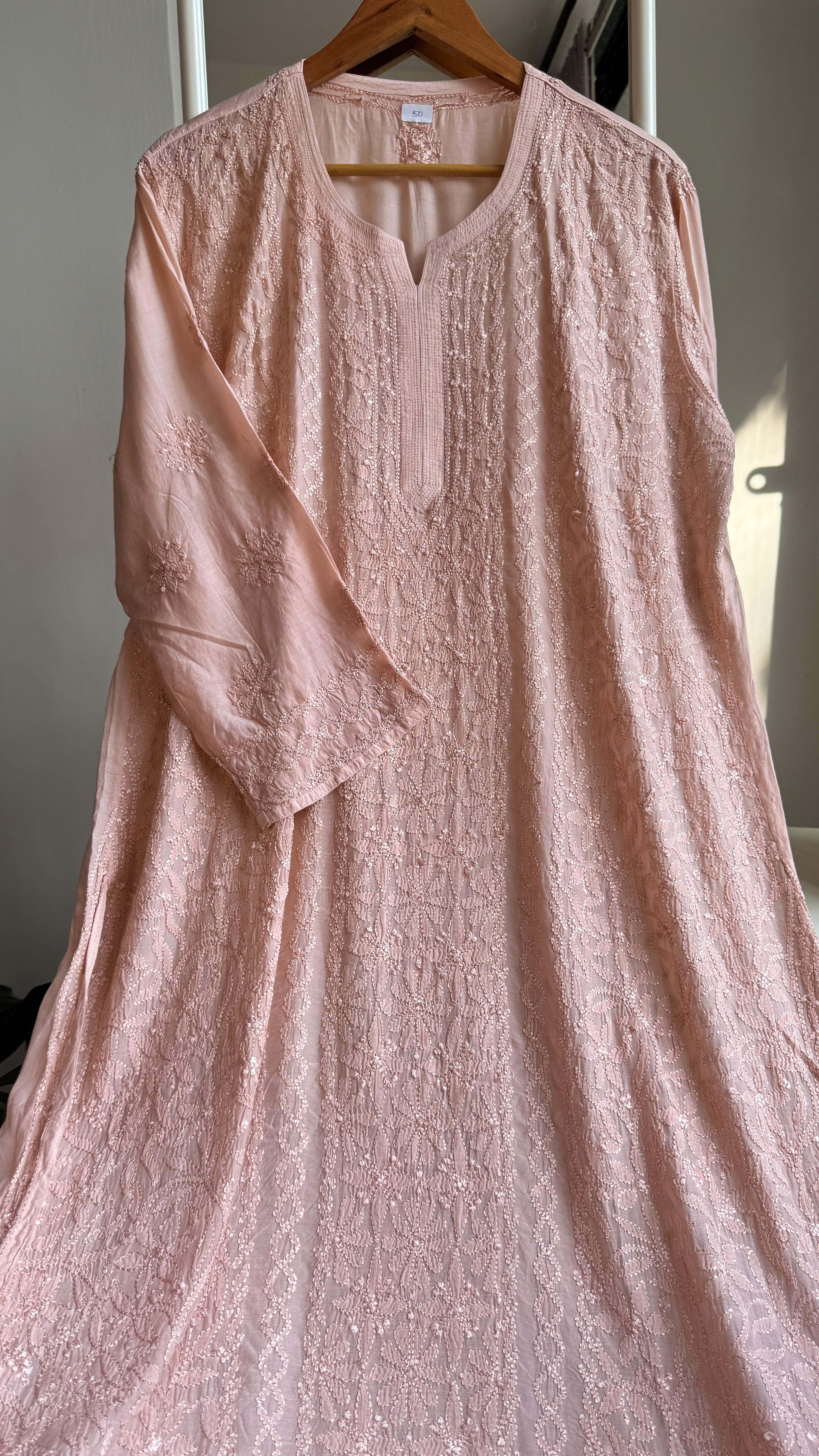 Muslin Chikankari Kurti - Blush Peach  - BERRY Collection